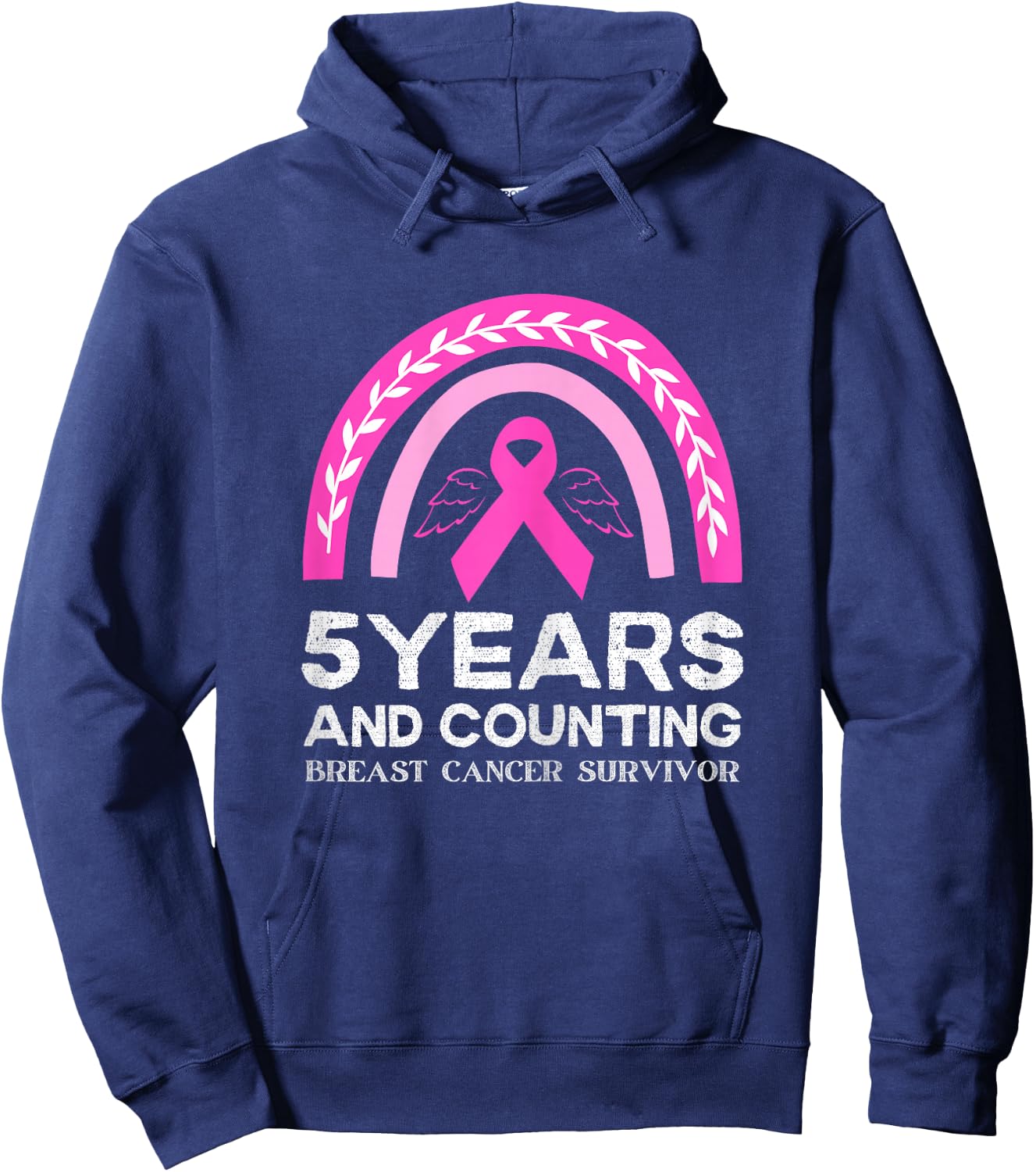 Breast Cancer Survivor 5 years Cancer Free Pink Rainbow Hoodie - Hoodie | Navy