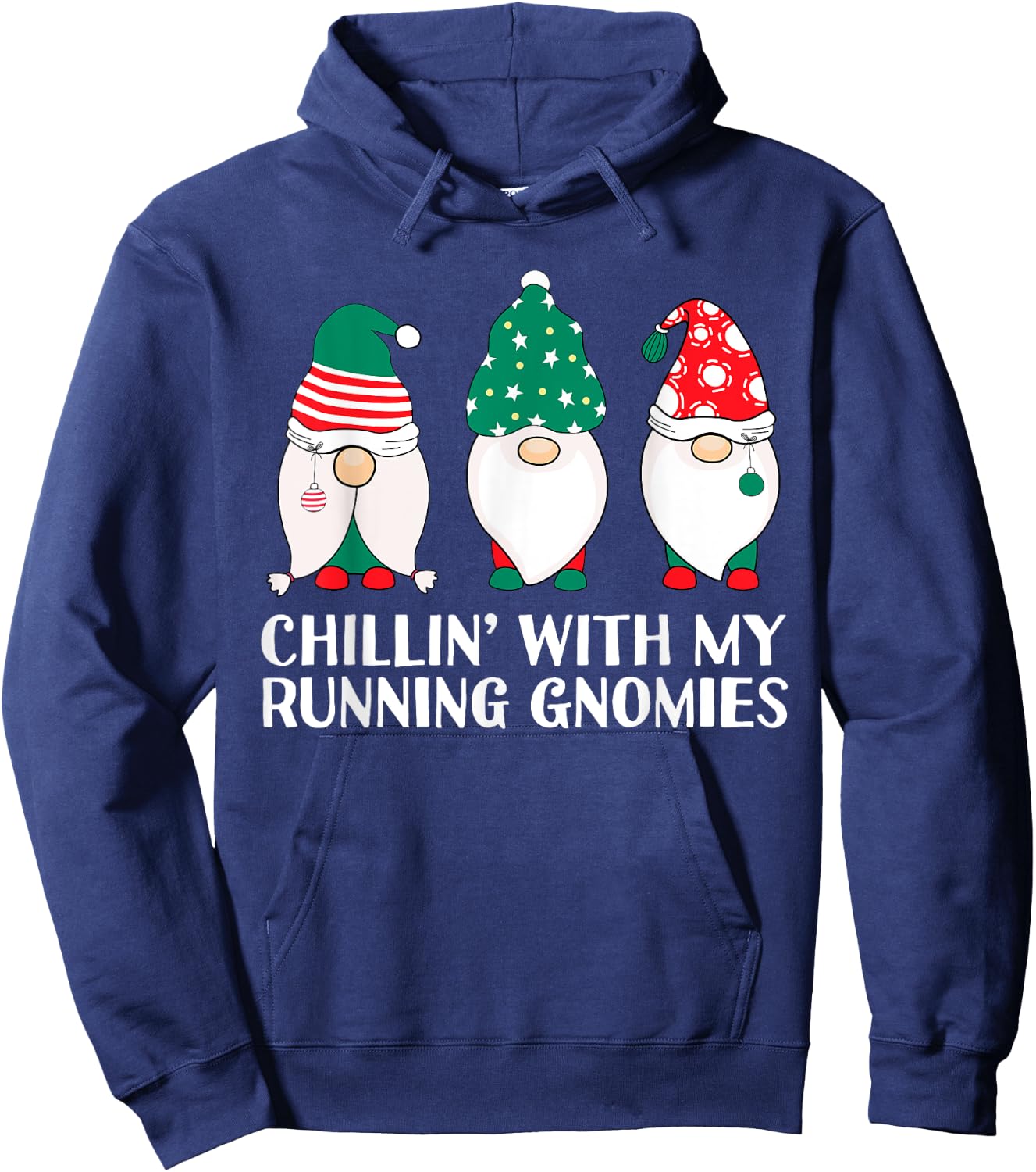 Chilling With My Running Gnomies Runner Funny Gnome Pun Xmas Hoodie - Hoodie | Navy
