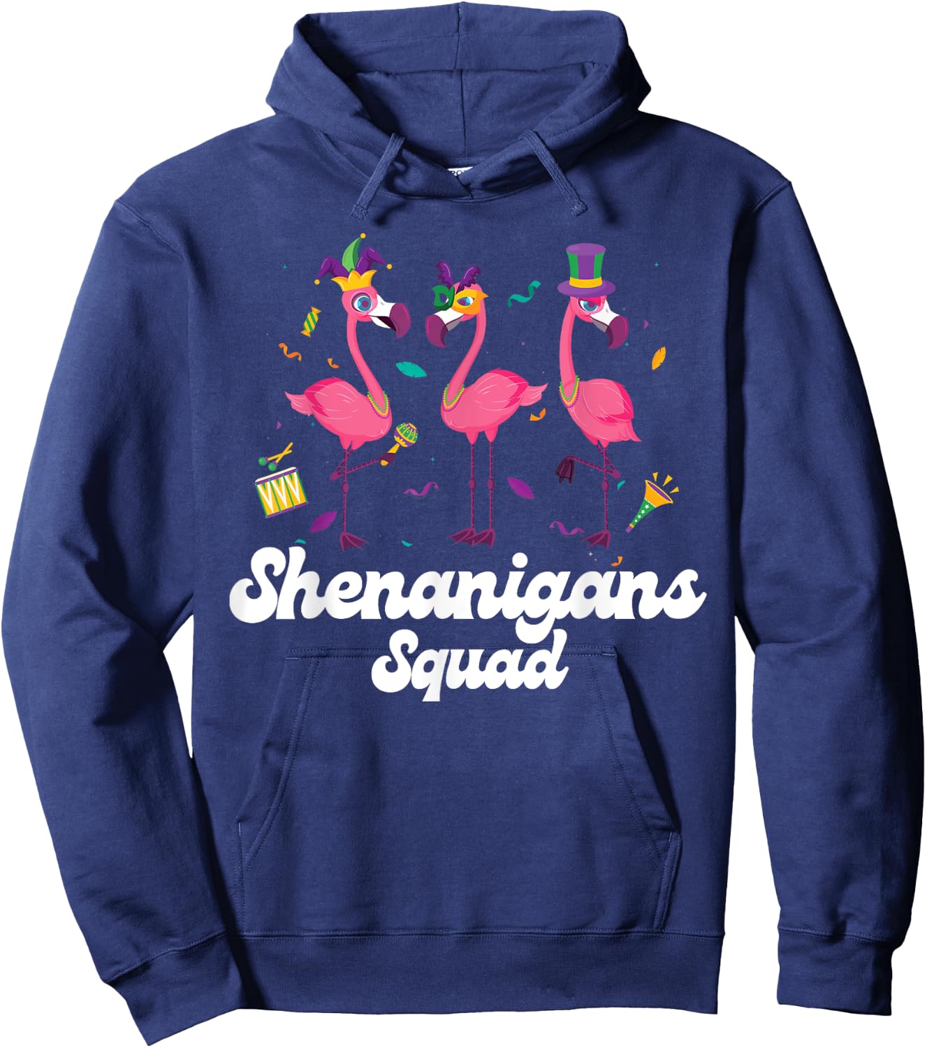 Shenanigans Squad Mardi Gras Flamingo Party Parade Matching Hoodie - Hoodie | Navy