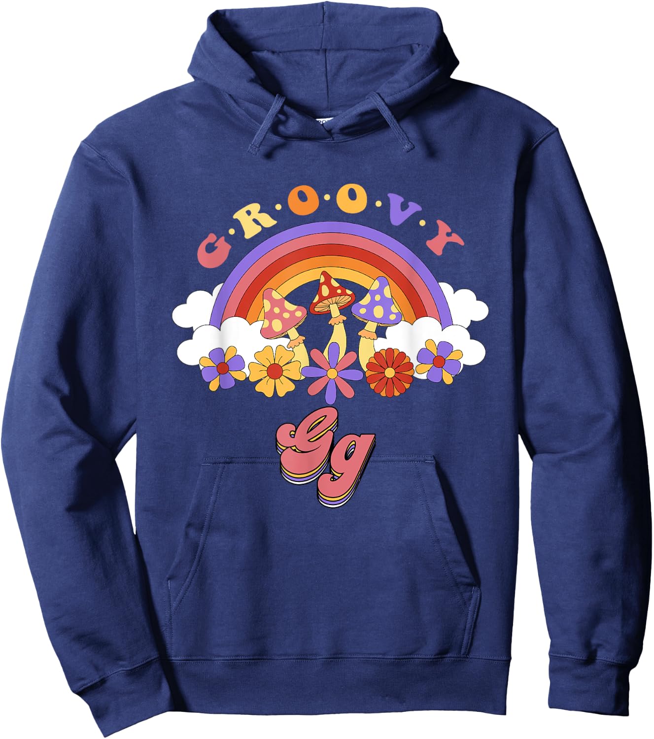 Groovy Gg Retro Rainbow Colorful Flowers Mothers Day Hoodie - Hoodie | Navy
