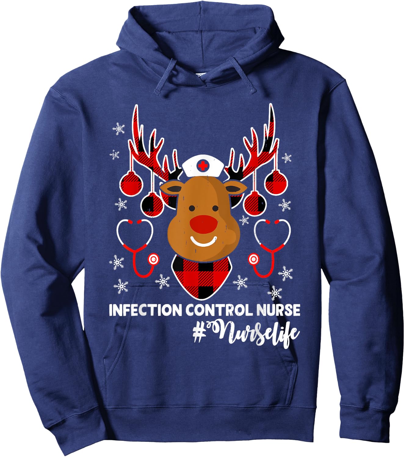 Holiday Xmas Infection Control Nurse Life Reindeer Christmas Hoodie - Hoodie | Navy