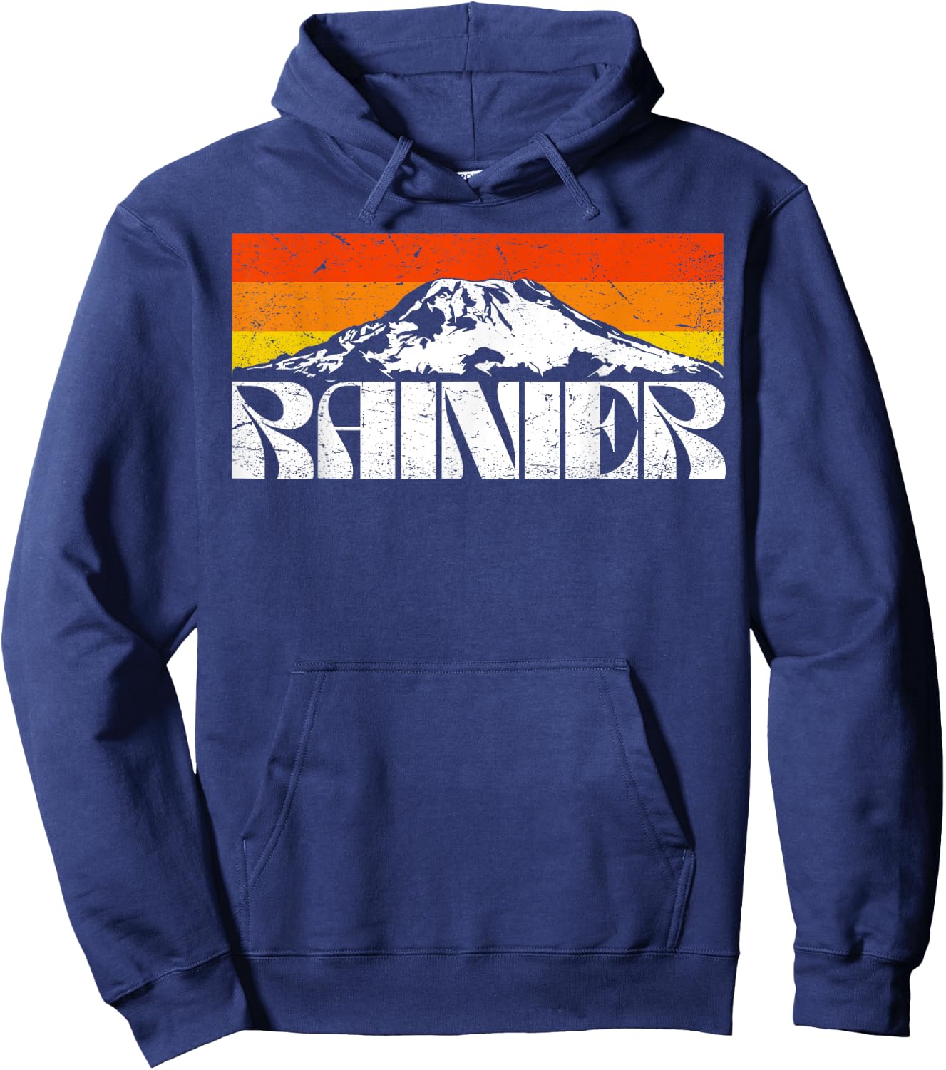 Mount Rainier Vintage Mountains & Sun Retro 80's Hoodie - Hoodie | Navy