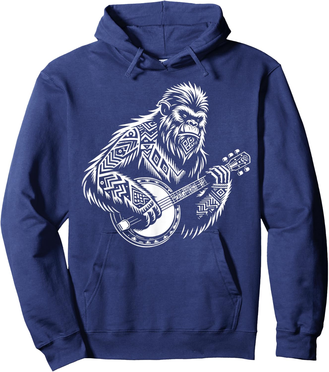 Zen Bigfoot Playing Banjo Tribal Art Music Fest Sasquatch Hoodie - Hoodie | Navy
