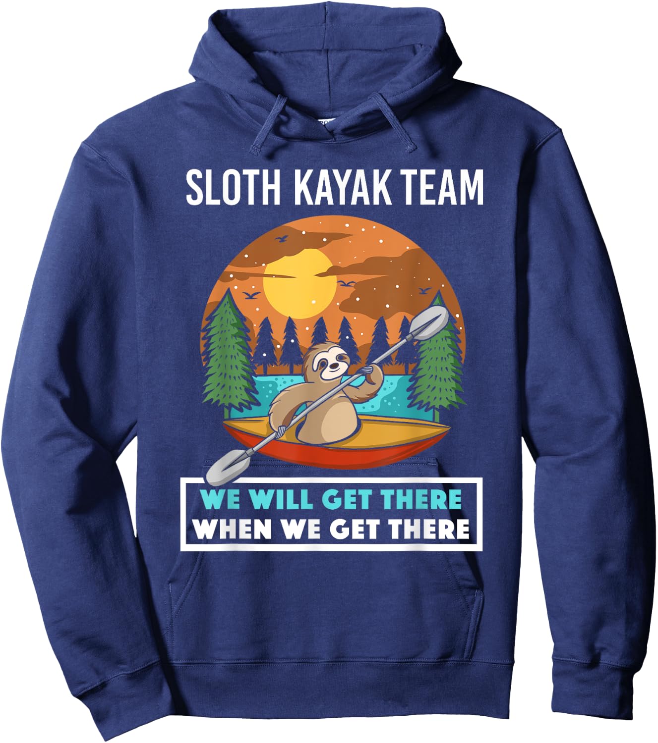 Funny Sloth Kayaking Art Women Kids Kayaker Crew Hoodie - Hoodie | Navy