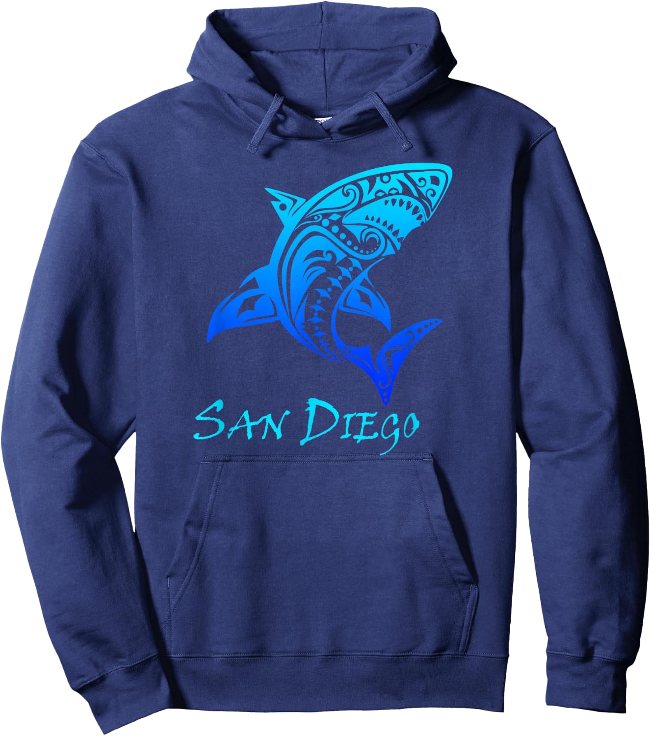 San Diego, California Vintage Vacation Tribal Shark Hoodie - Hoodie | Navy