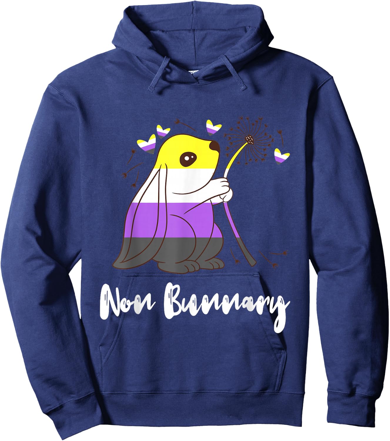 Cute Bunny Heart Nonbinary Flag Nonbinary Pride Non Binary Hoodie - Hoodie | Navy