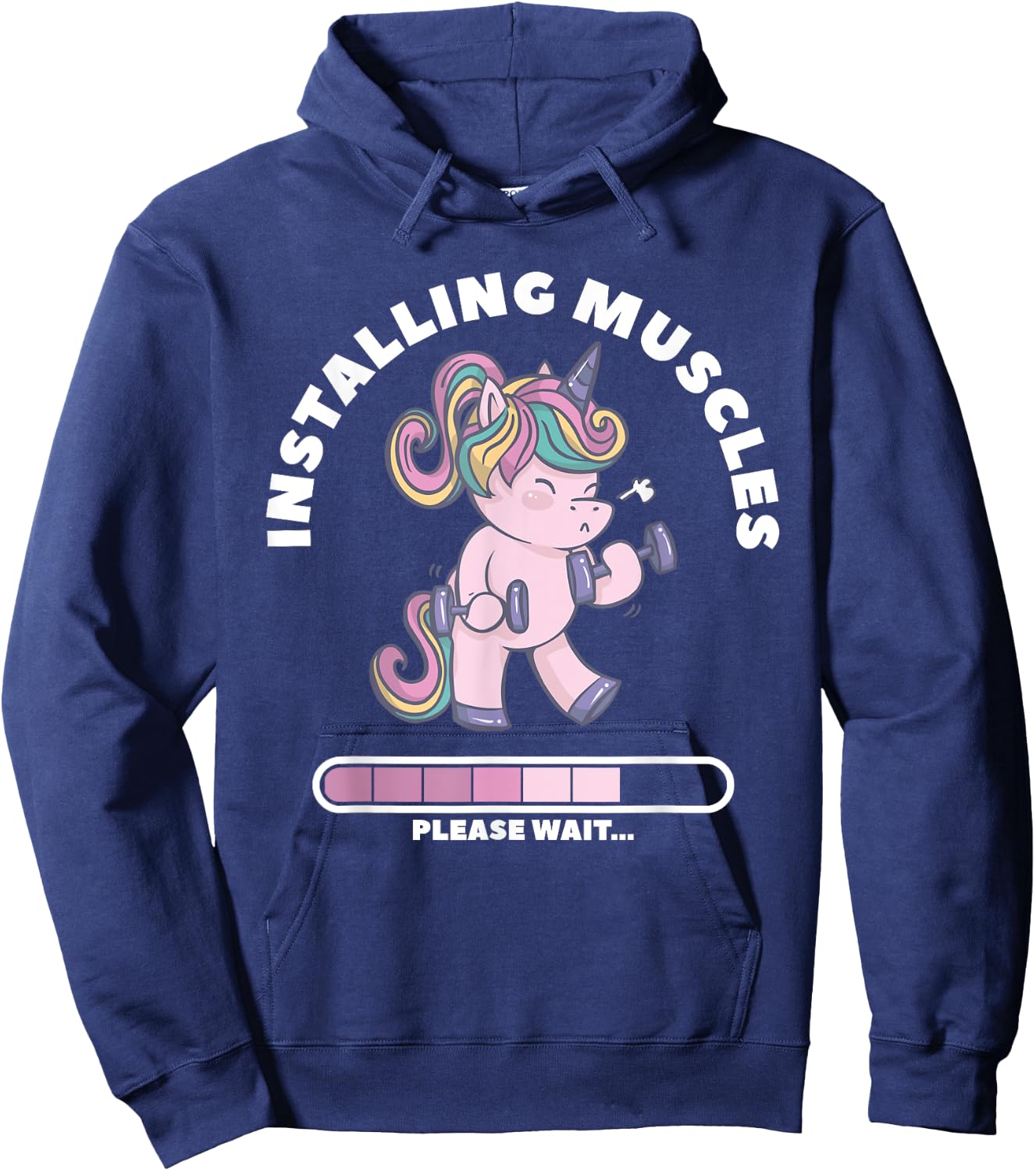 Installing Muscles Please Wait Unicorn Weightlifing Fitness Hoodie - Hoodie | Navy
