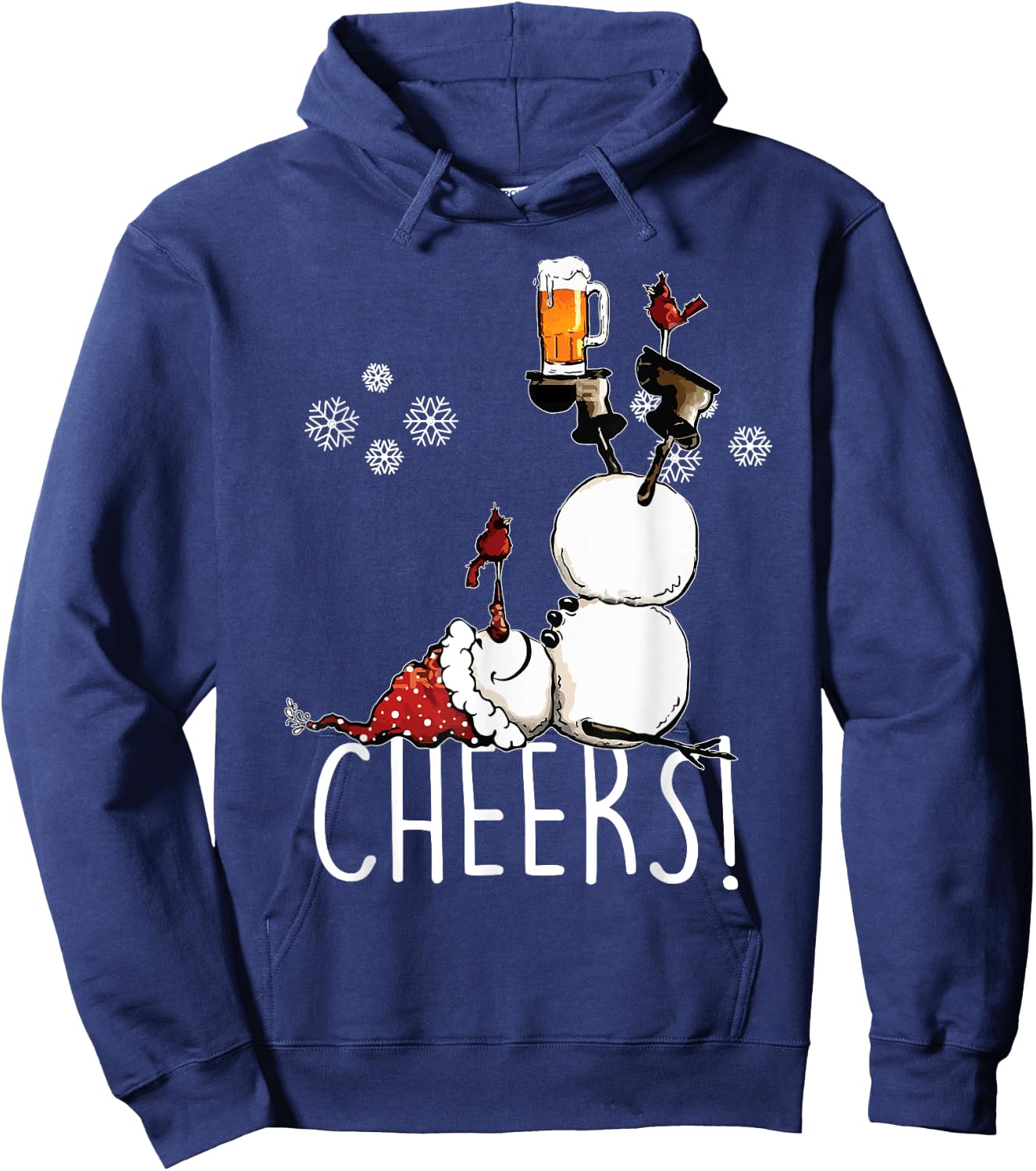 Cheers Snowman Beer and Wine Christmas Hoodie - Hoodie | Navy