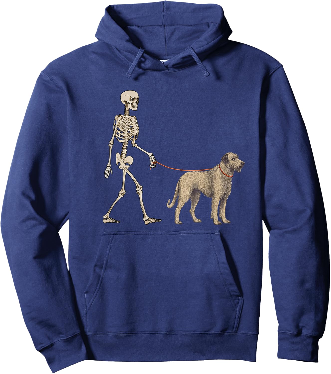 Funny Irish Wolfhound Skeleton Dog Walking Halloween Dog Hoodie - Hoodie | Navy