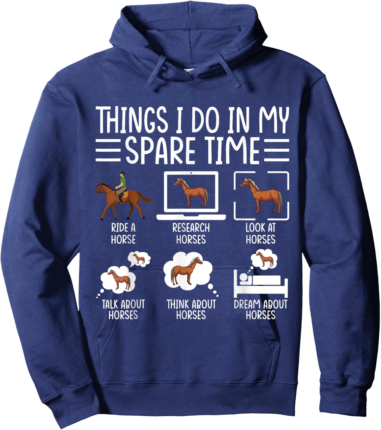 Things I Do In My Spare Time Funny Horse Lovers Women Girls Hoodie - Hoodie | Navy