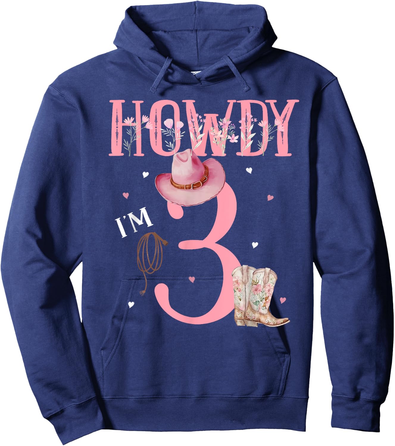 Howdy I'm 3 Cute Little Cowgirl Western Rodeo 3rd Birthday Hoodie - Hoodie | Navy