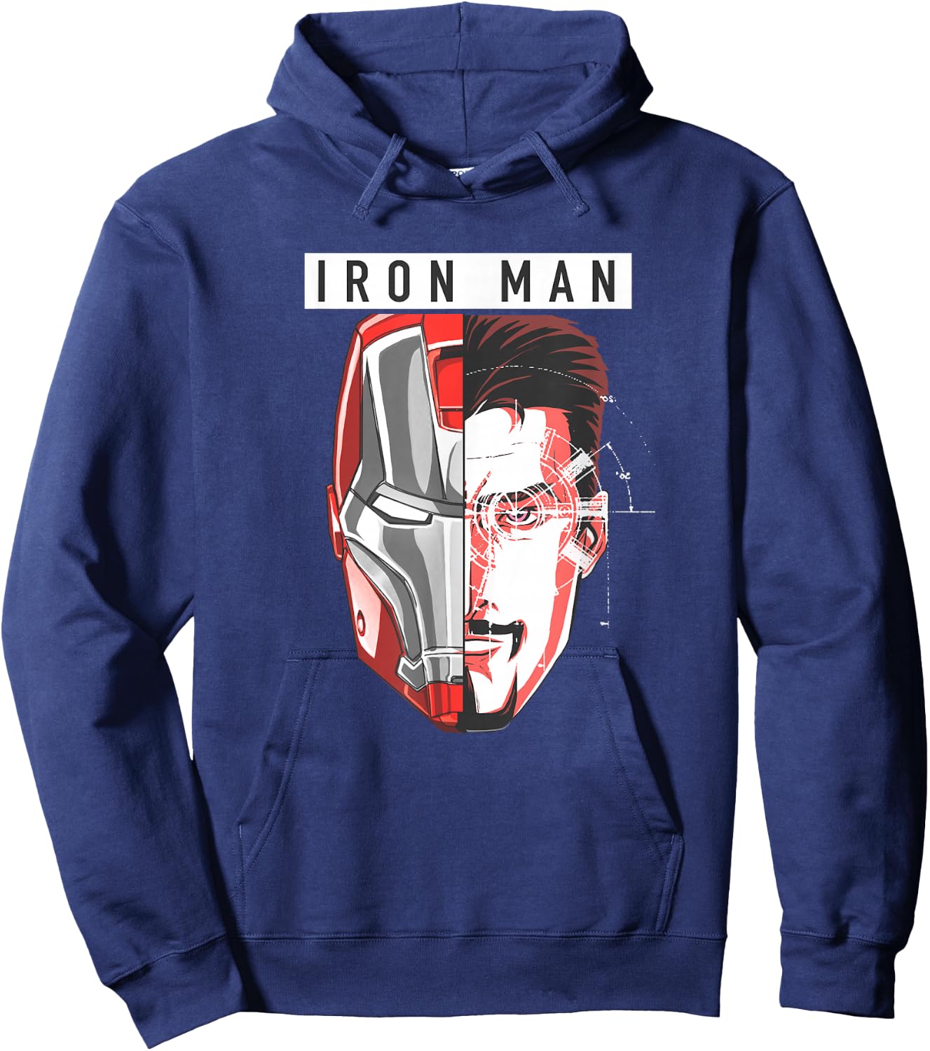 Marvel Comics Retro Classic Iron Man Tony Stark Split Face Hoodie - Hoodie | Navy