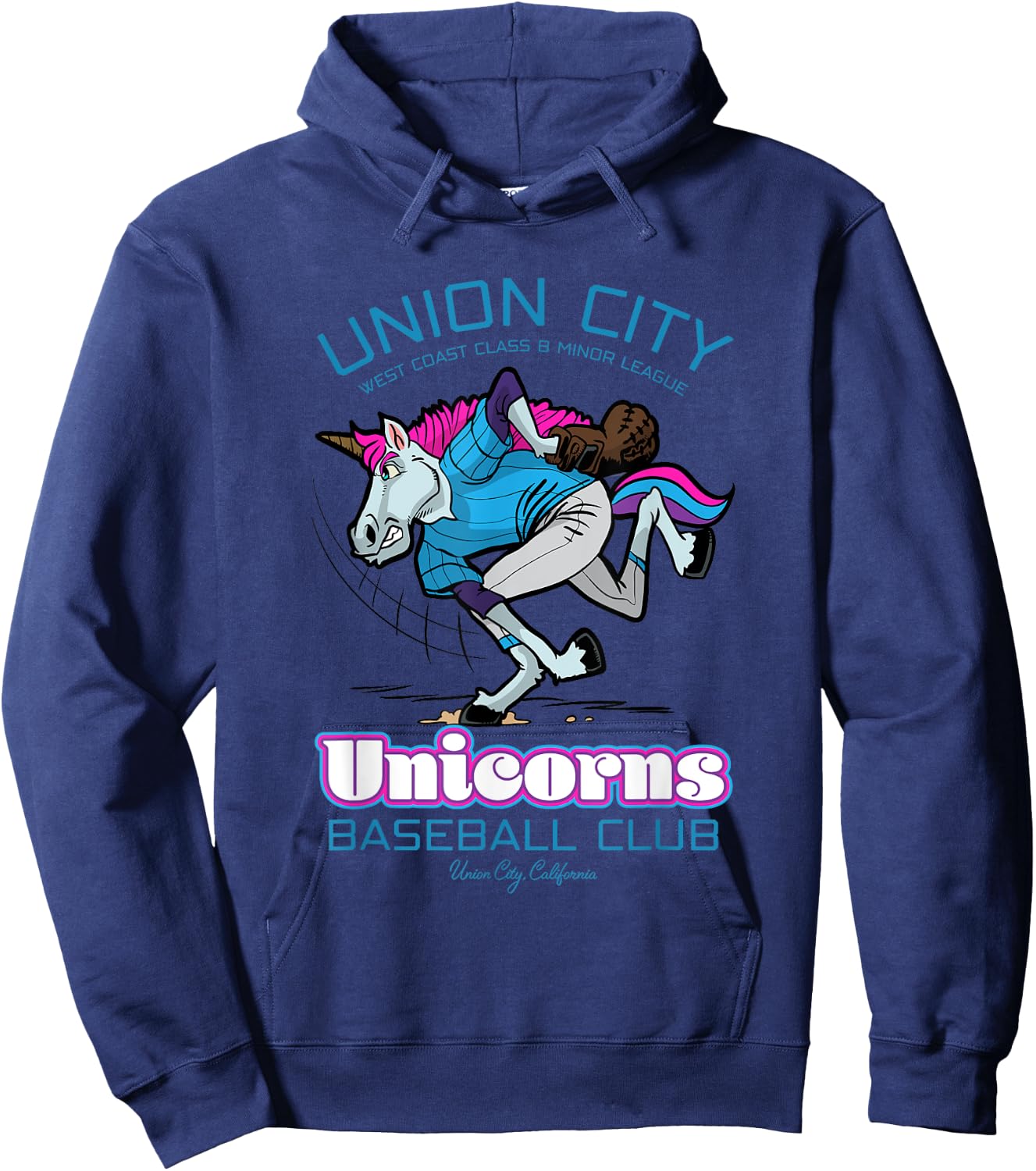 Union City Unicorns Retro Minor League Baseball Unicorn Hoodie - Hoodie | Navy