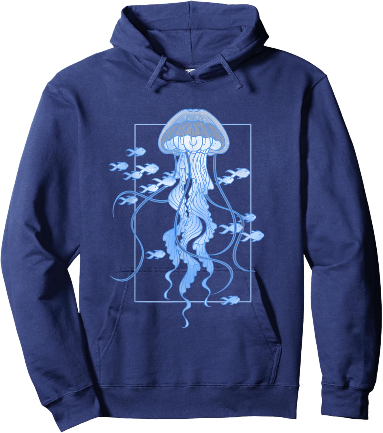Jellyfish and Fishes Graphic in Sea Hoodie - Hoodie | Navy