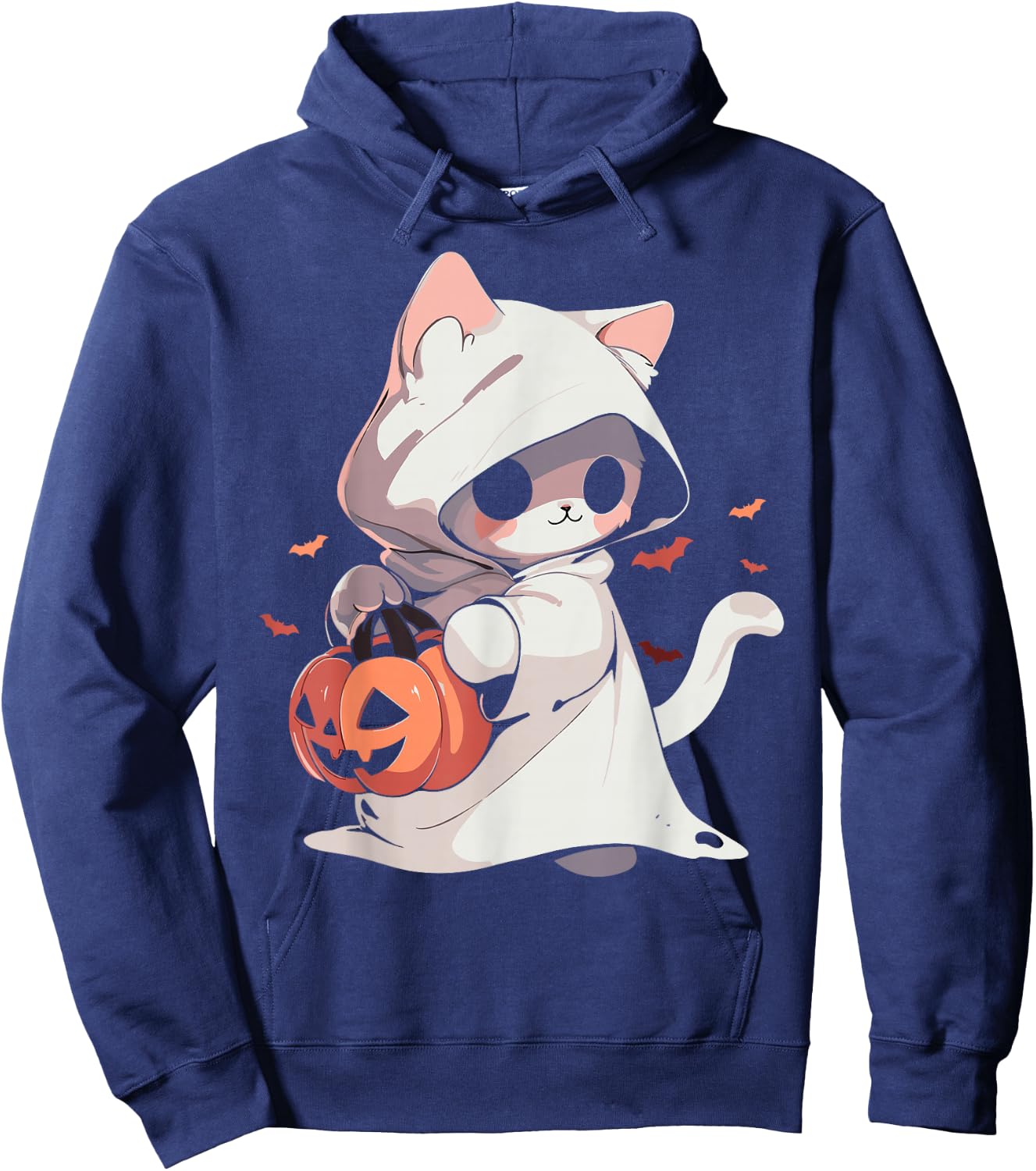 Cat Ghost Kawaii Neko Anime Halloween Costume Pumpkin Lover Hoodie - Hoodie | Navy