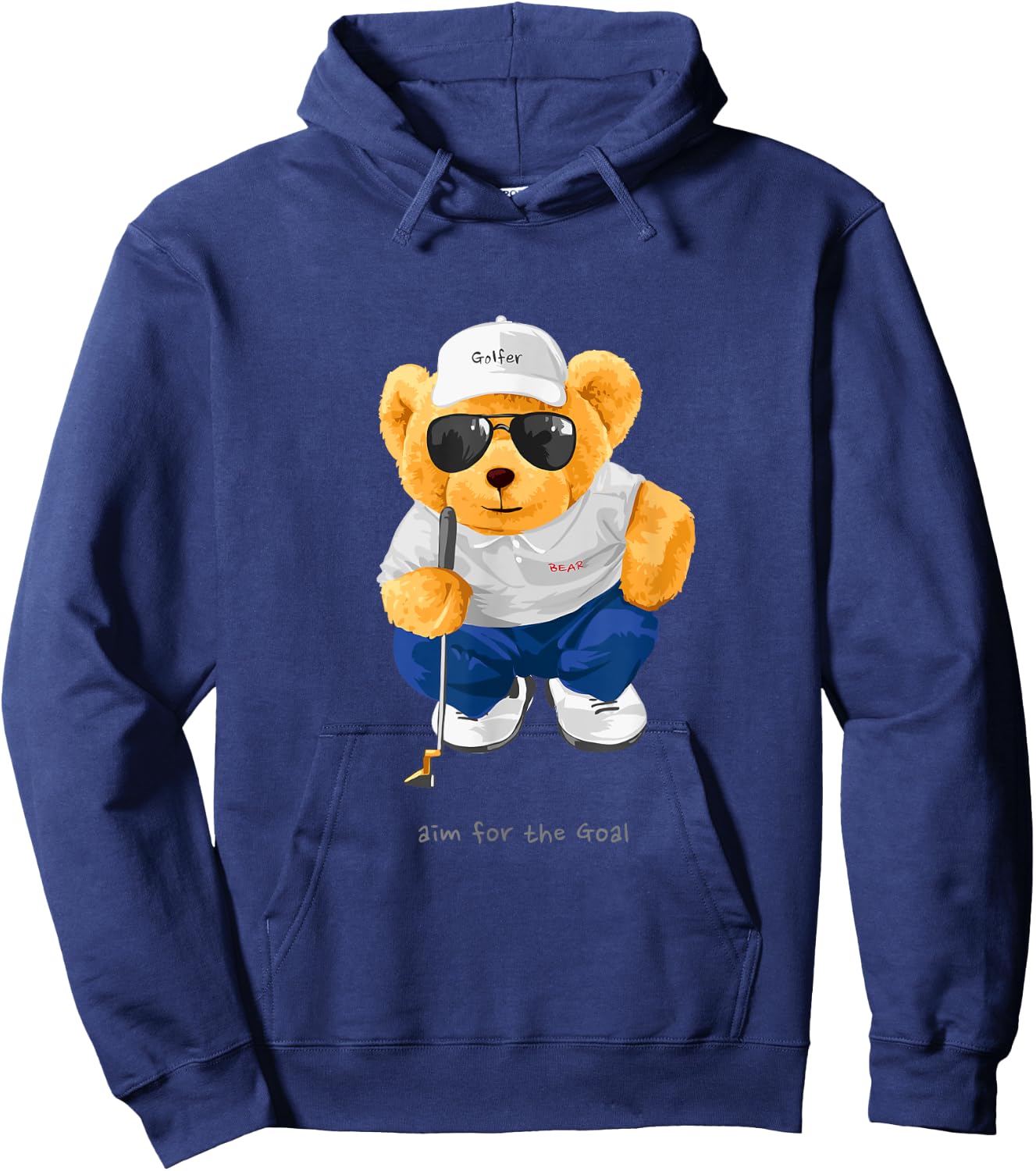 Cool Wild Teddy Bear Playing Golf Style Illustration Graphic Hoodie - Hoodie | Navy
