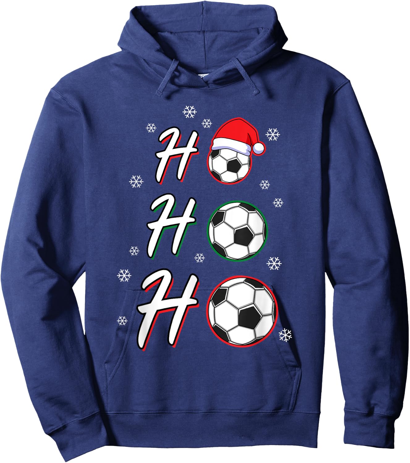 Ho Ho Ho Soccer Ball Wearing Santa Hat Soccer Christmas Hoodie - Hoodie | Navy