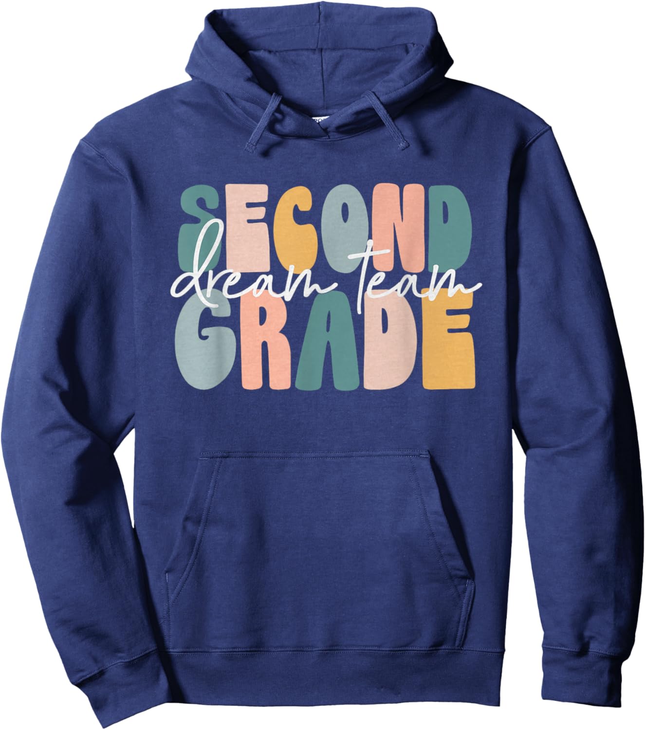 Second Grade Dream Team Retro Groovy Teacher Boys Girls Hoodie - Hoodie | Navy