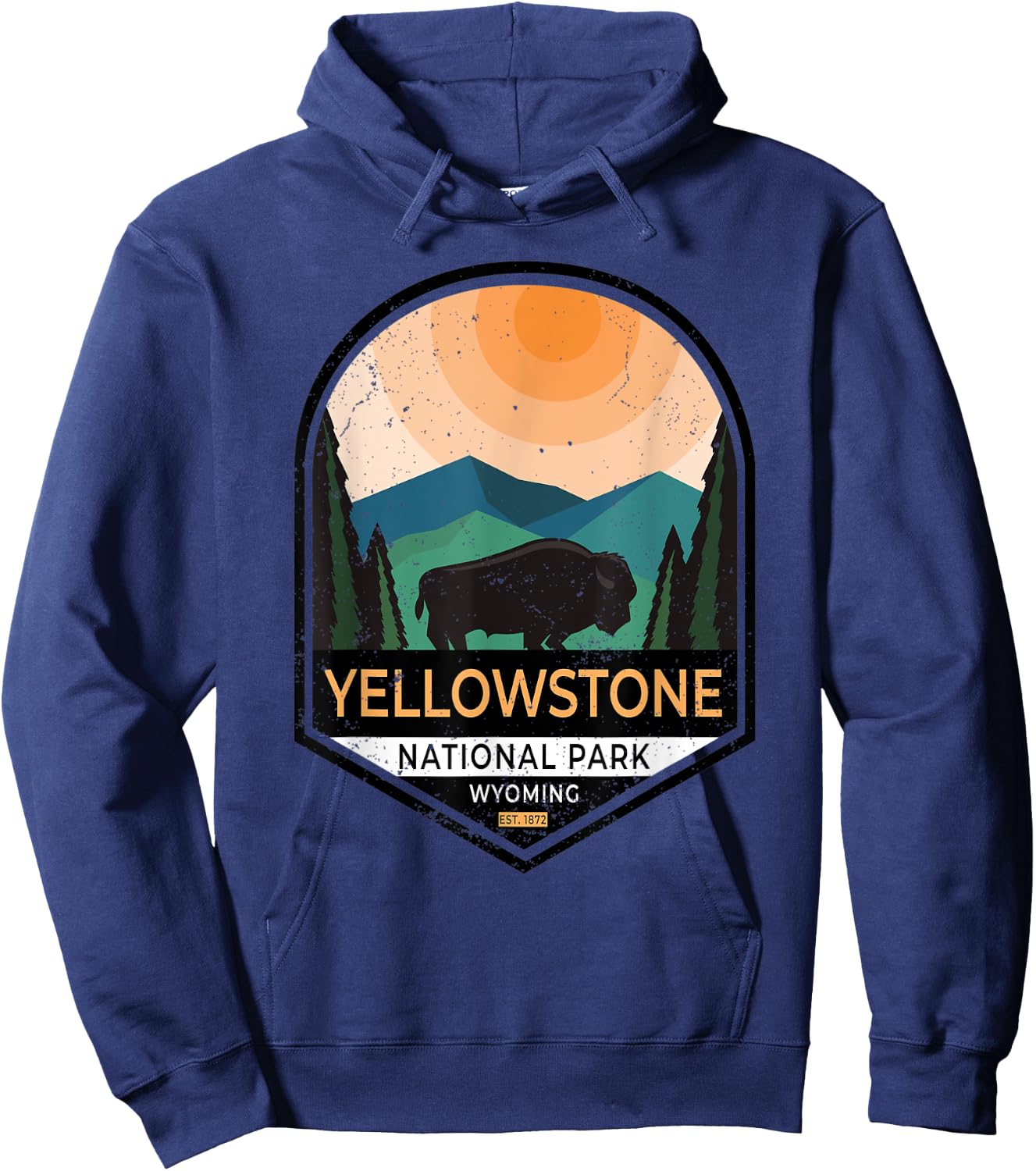 Vintage Yellowstone National Park Retro 80's Graphic Hoodie - Hoodie | Navy