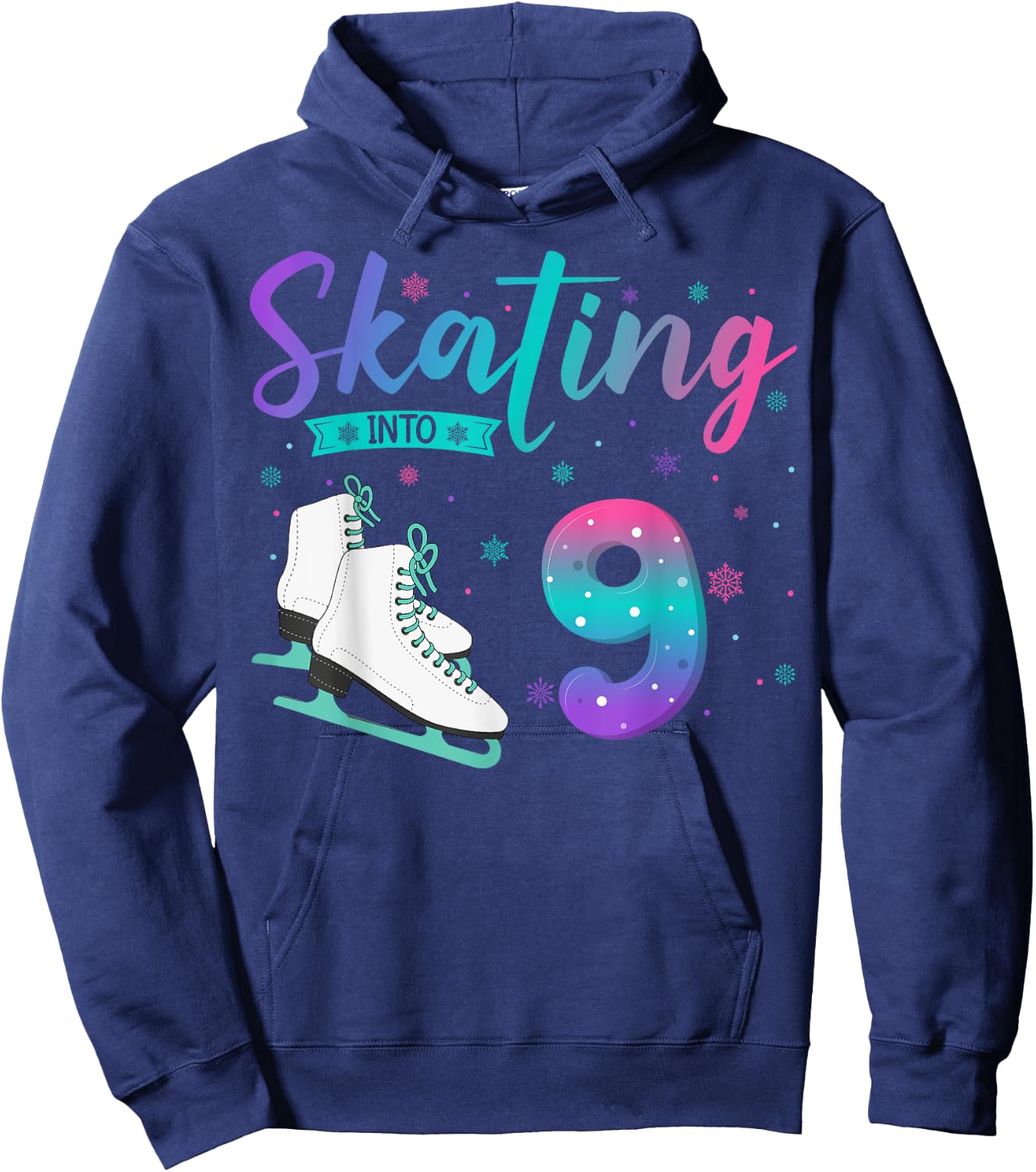 9 Year Old Girl Ice Skating Into 9th Birthday Kids Hoodie - Hoodie | Navy