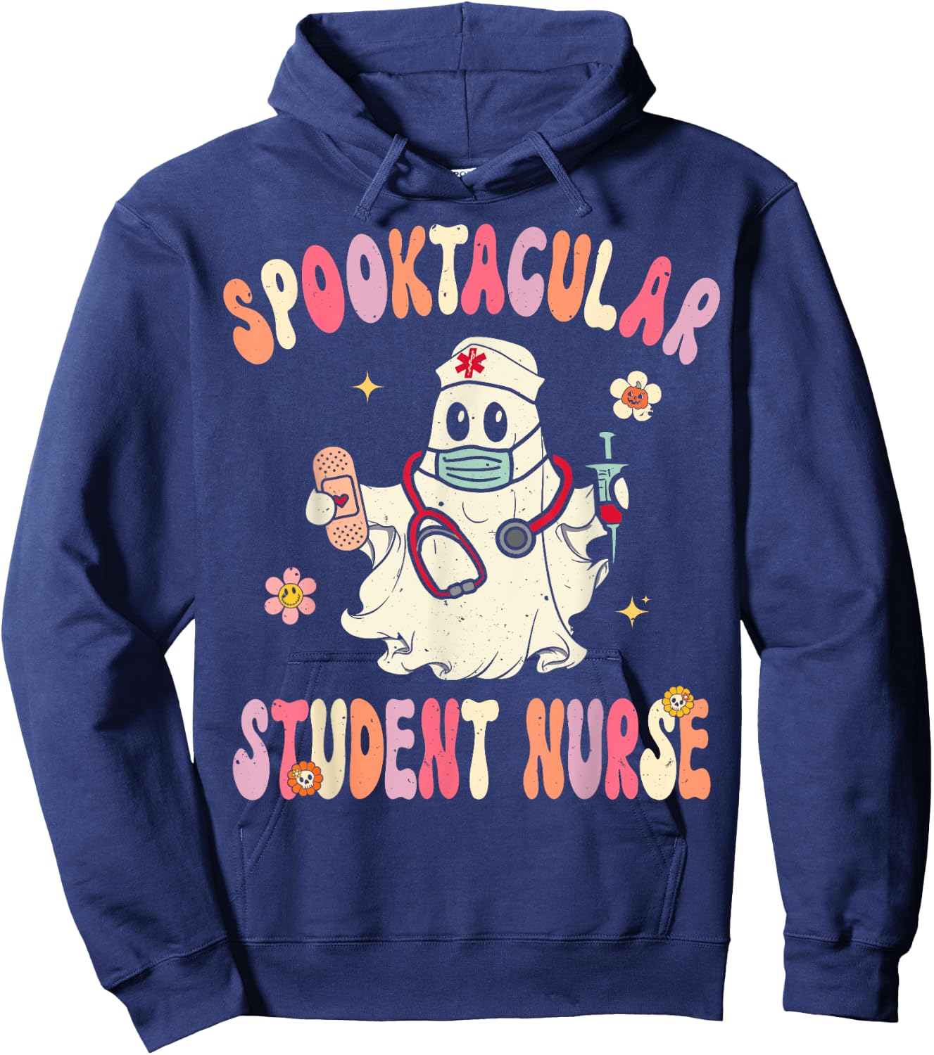 Spooktacular Student Nurse Retro Halloween Ghost Nursing Hoodie - Hoodie | Navy
