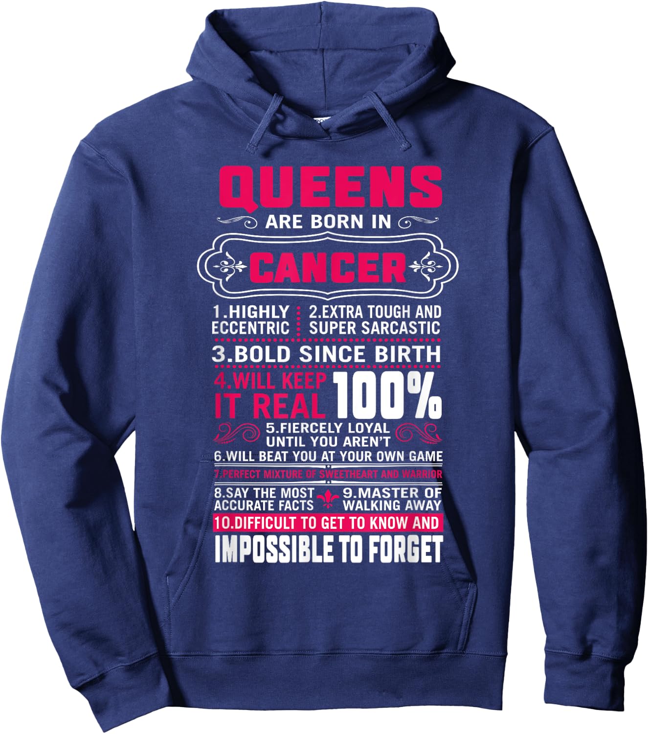 Queens Are Born In Cancer Women June July Birthday Hoodie - Hoodie | Navy