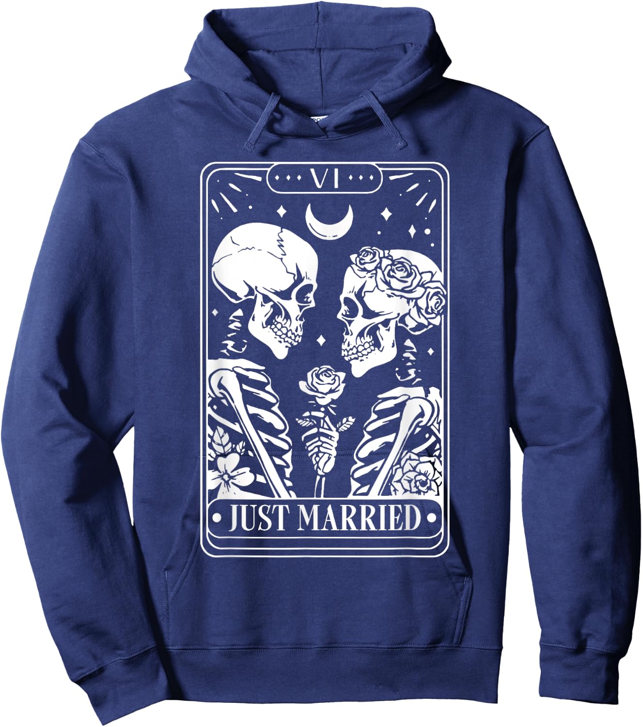 Just Married The Lovers Skeleton Couple Matching Halloween Hoodie - Hoodie | Navy