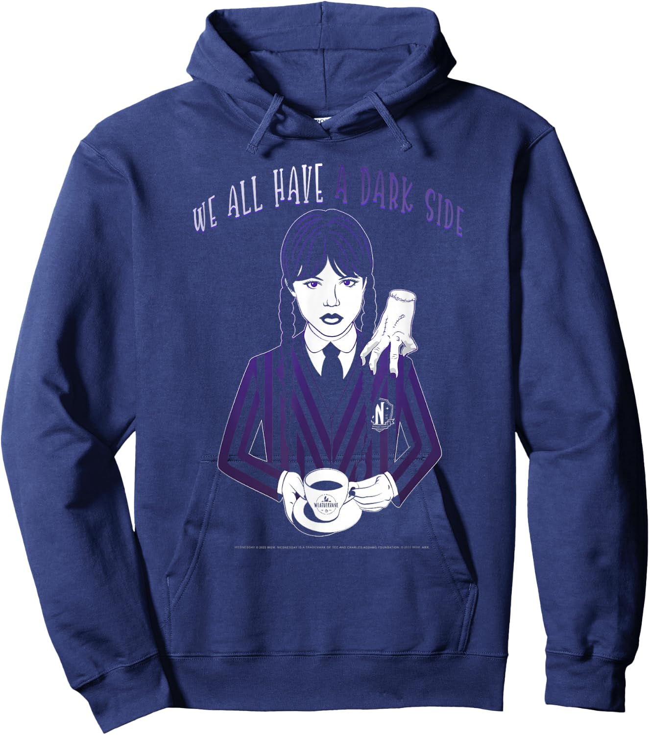 Wednesday and Thing We All Have A Dark Side Quote Hoodie - Hoodie | Navy