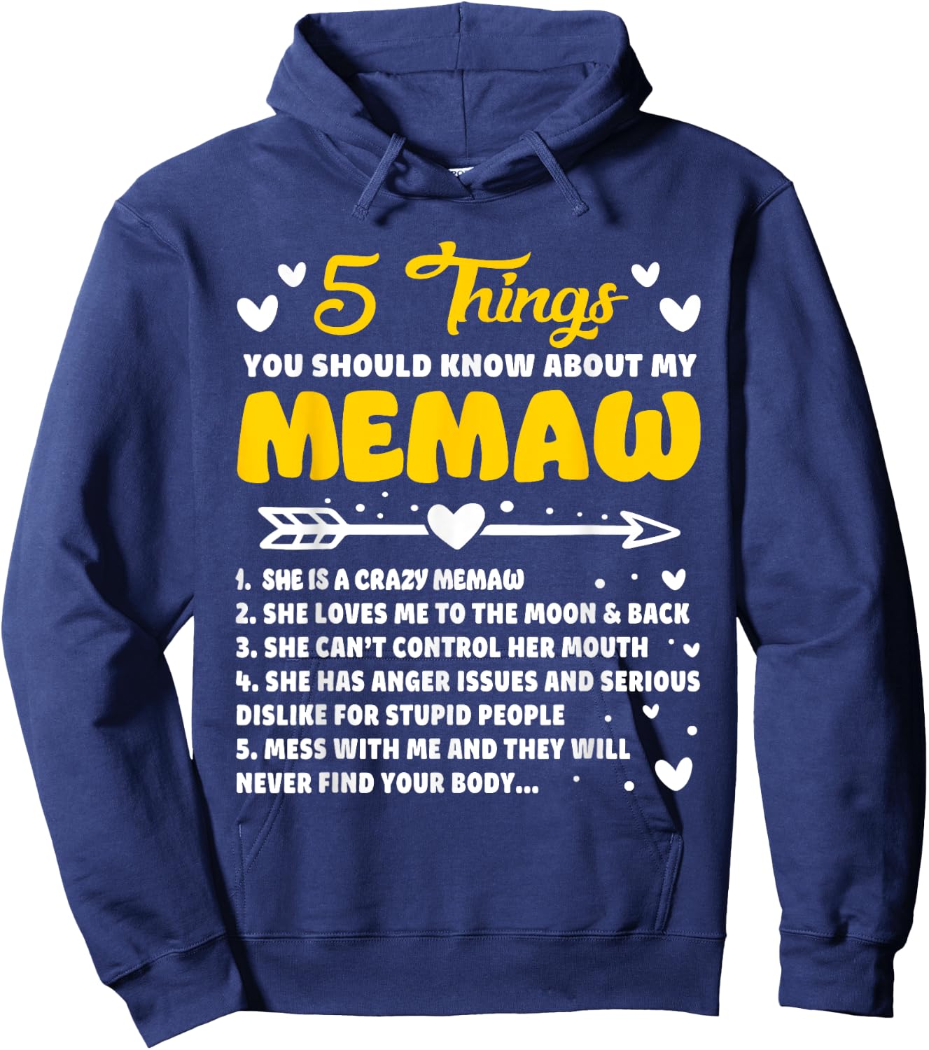 5 Things You Should Know About My Memaw Funny Grandma Hoodie - Hoodie | Navy