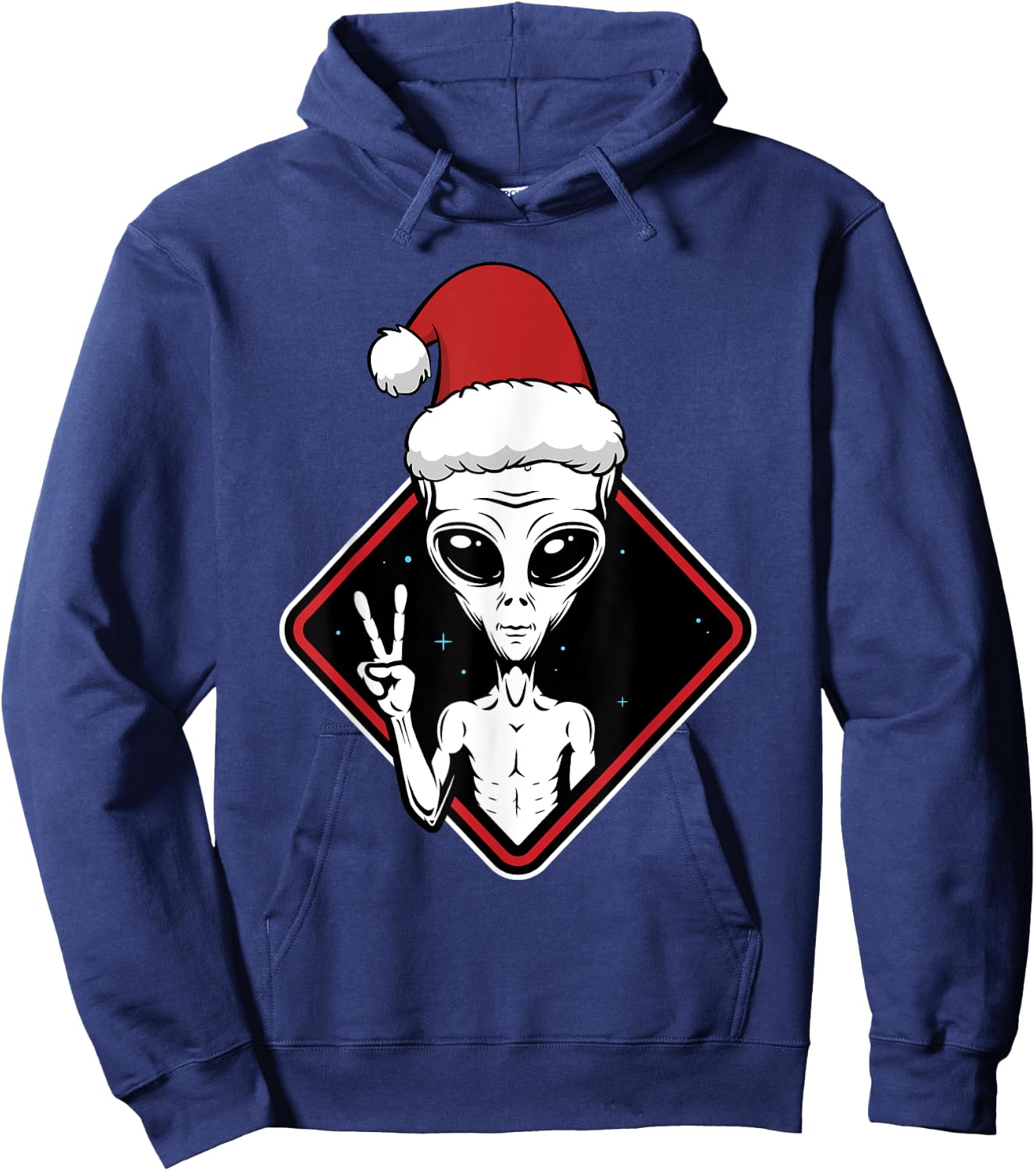 Alien Peace Santa Hat Christmas Pajama Funny X-Mas UFO Hoodie - Hoodie | Navy