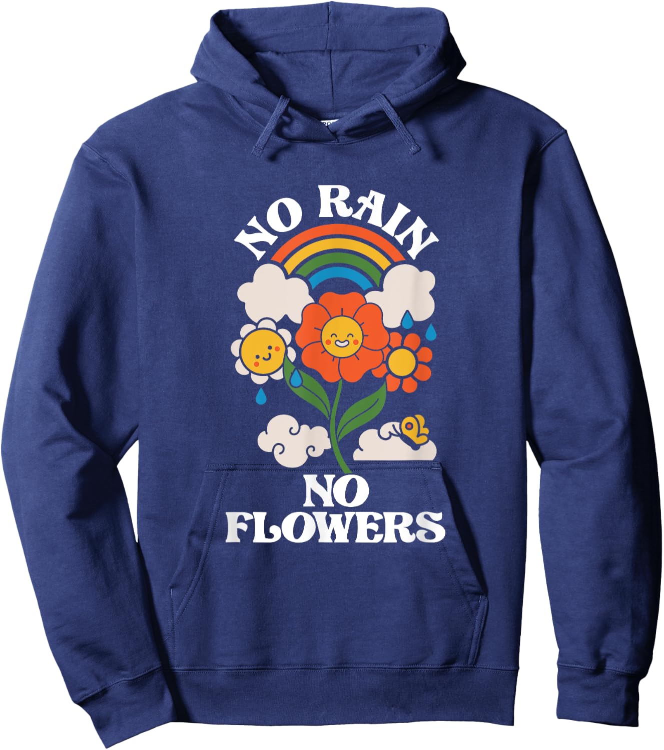 No Rain No Flowers | Rainbow Nature | Motivation Hoodie - Hoodie | Navy