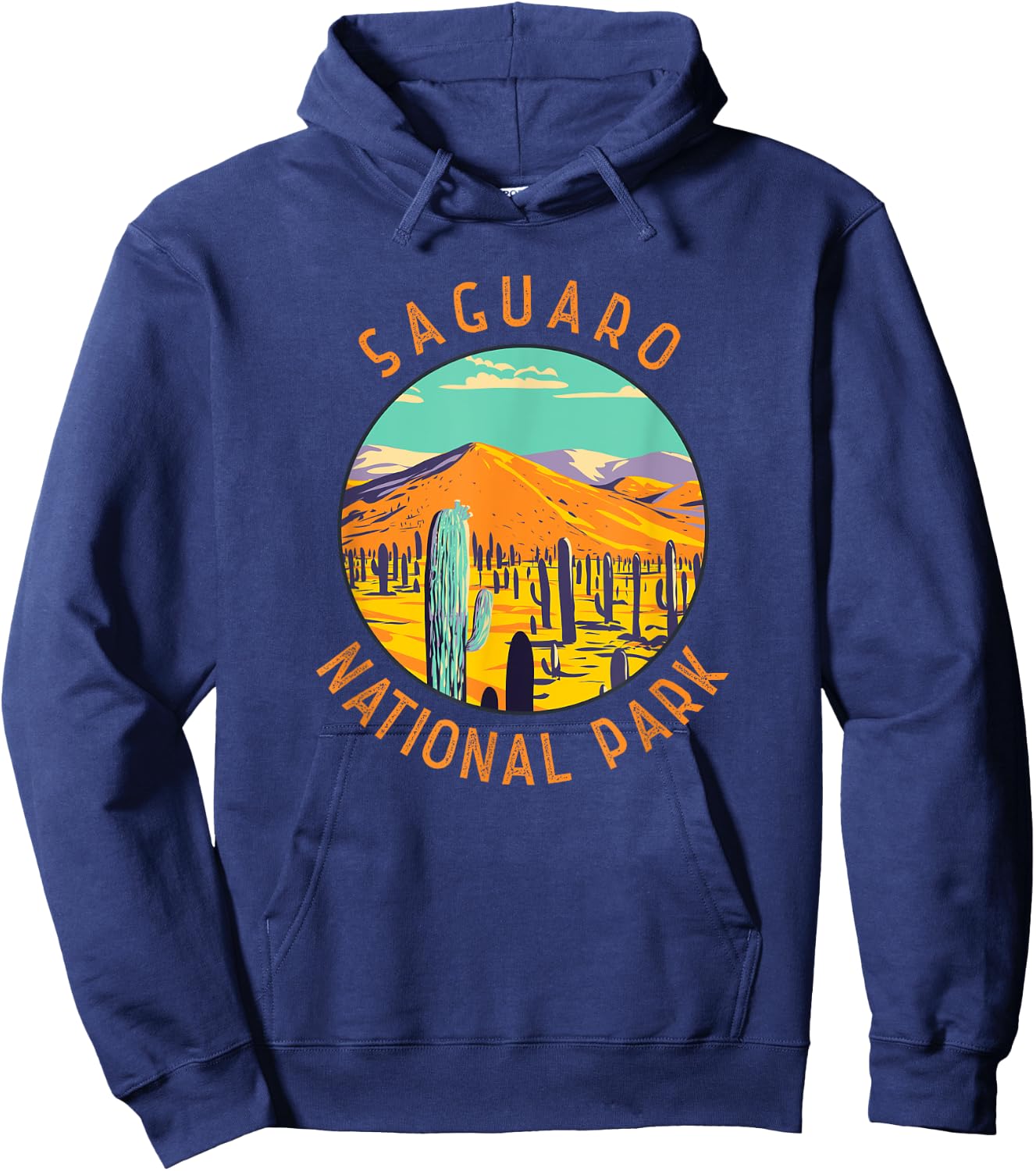 Saguaro National Park Cacti Distressed Circle Hoodie - Hoodie | Navy