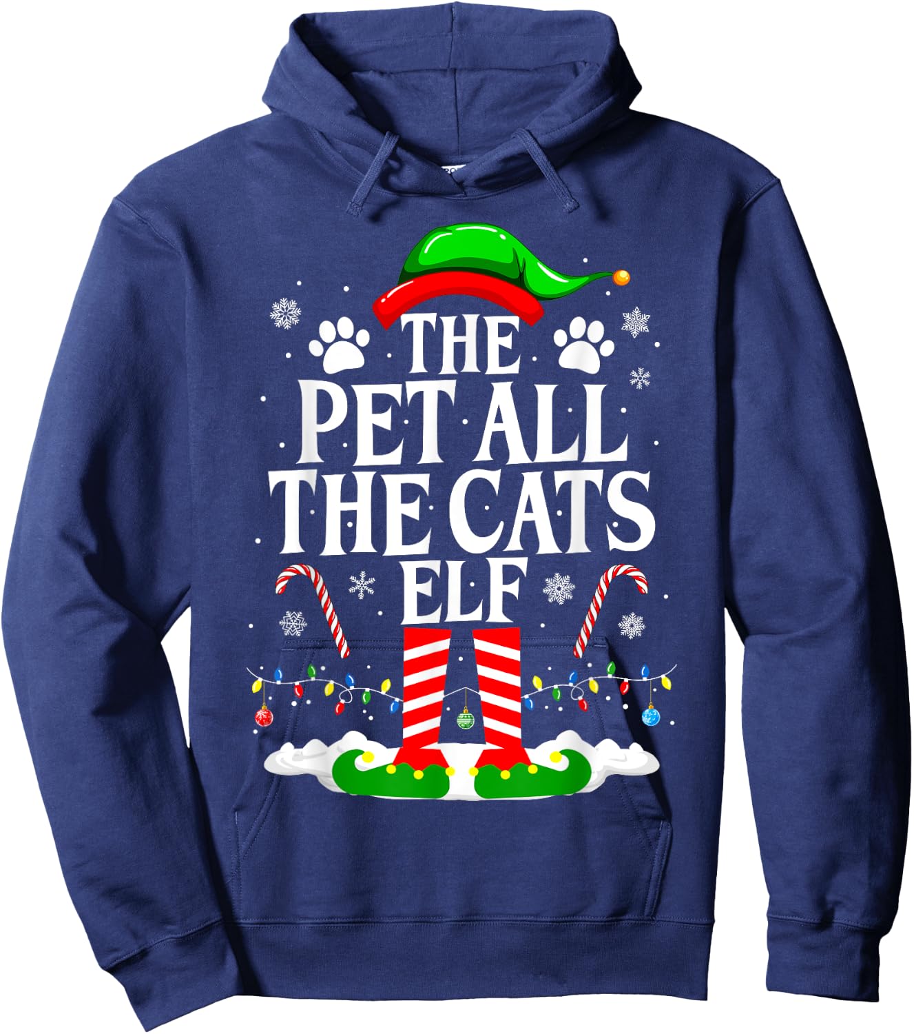 The Pet All The Cats Elf Xmas Funny Cat lover Christmas Hoodie - Hoodie | Navy