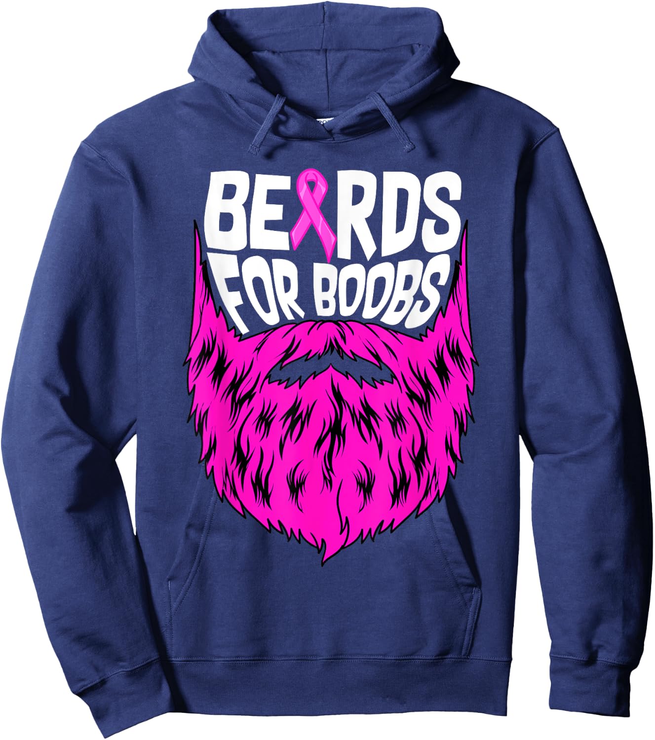 Beards For Boobs Breast Cancer Awareness Support Men Hoodie - Hoodie | Navy