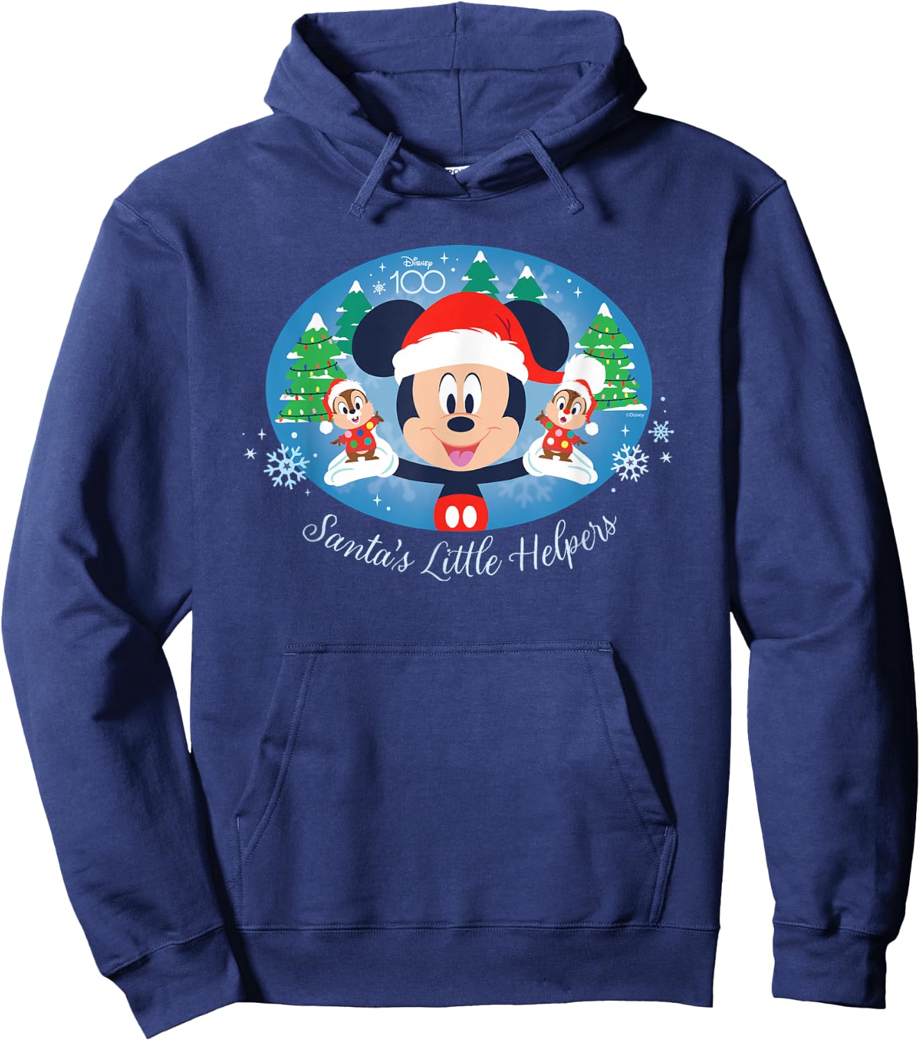 Disney 100 Mickey Chip Dale Santa’s Little Helpers Christmas Hoodie - Hoodie | Navy