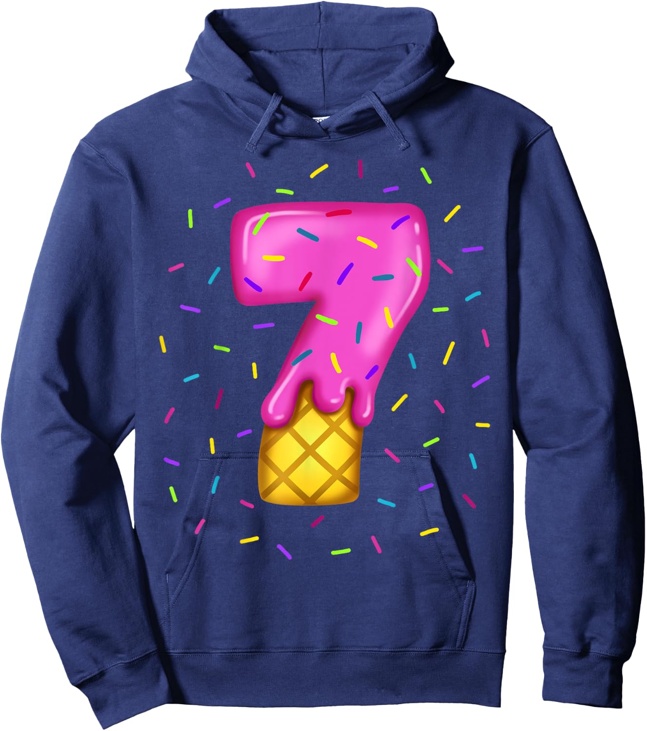 Pink Melting Ice cream Number 7 th birthday sweets sprinkles Hoodie - Hoodie | Navy