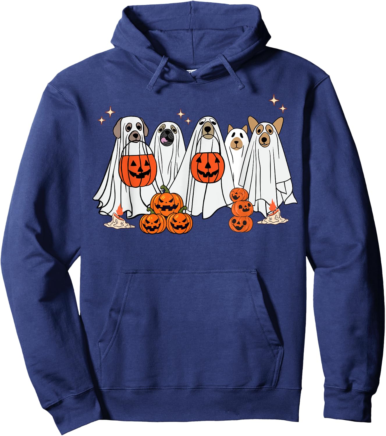 Dog Ghost Cute Dog Dressed As Ghost Funny Halloween Dog Women Kids Hoodie - Hoodie | Navy