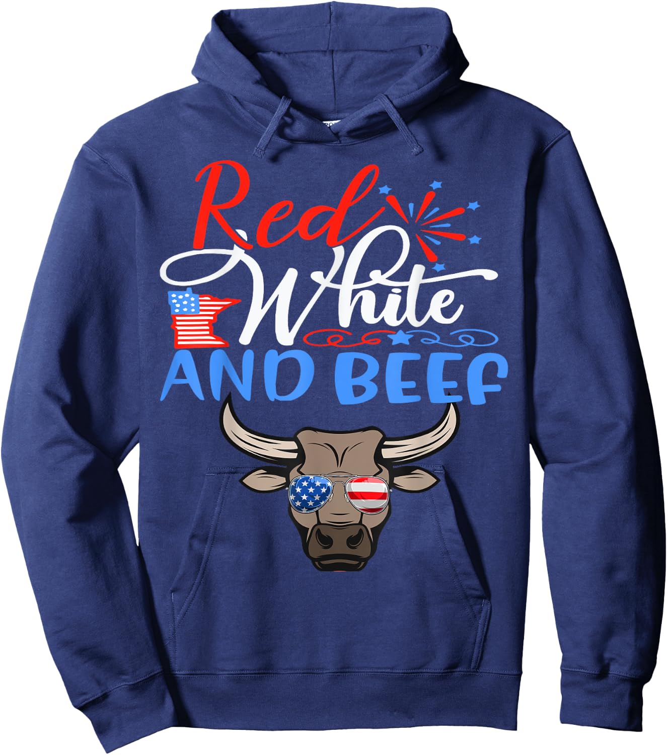 Red White and Beef Funny American Flag 4th of July Patriotic Hoodie - Hoodie | Navy