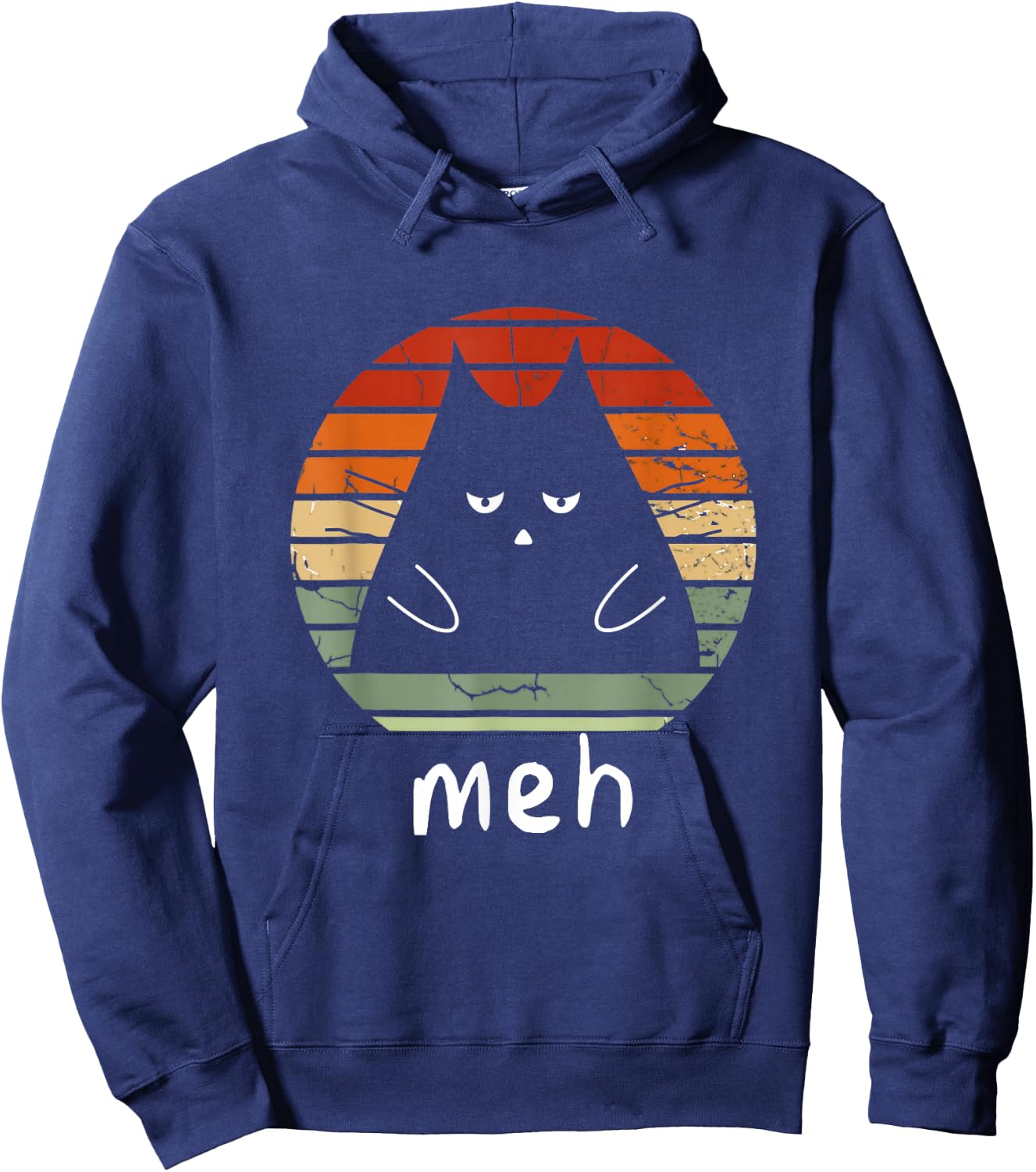 Vintage Black Cat Shirt Meh Cat Meow Kitty Cat Lover Men Women Hoodie - Hoodie | Navy