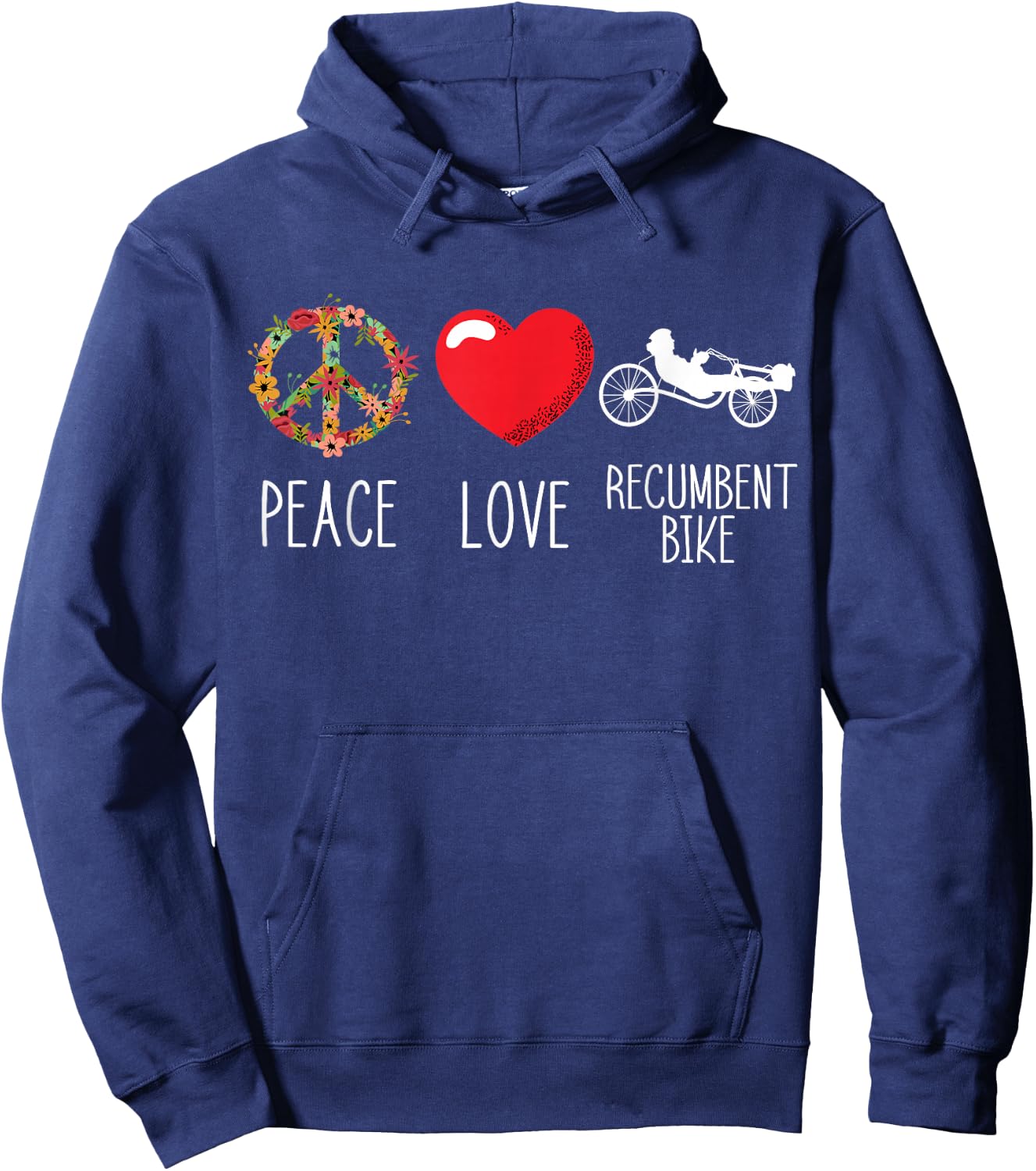 Love Peace Recumbent Bike Heart Love Recumbent Bicycle Hoodie - Hoodie | Navy