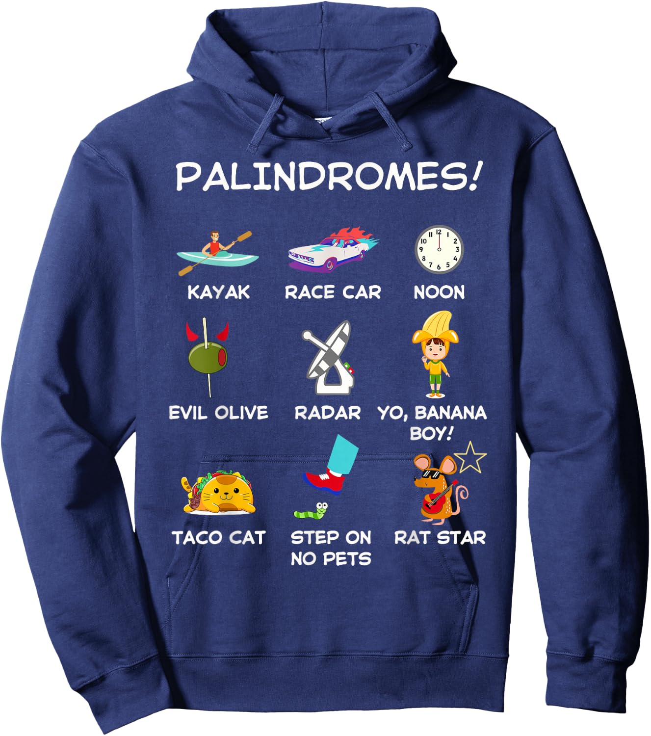 Funny Palindromes Set for Palindromists Word Play Games Pun Hoodie - Hoodie | Navy