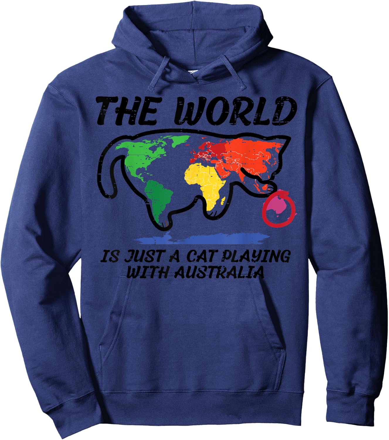 The World Is Cat Playing With Australia Funny Men Women Kids Hoodie - Hoodie | Navy