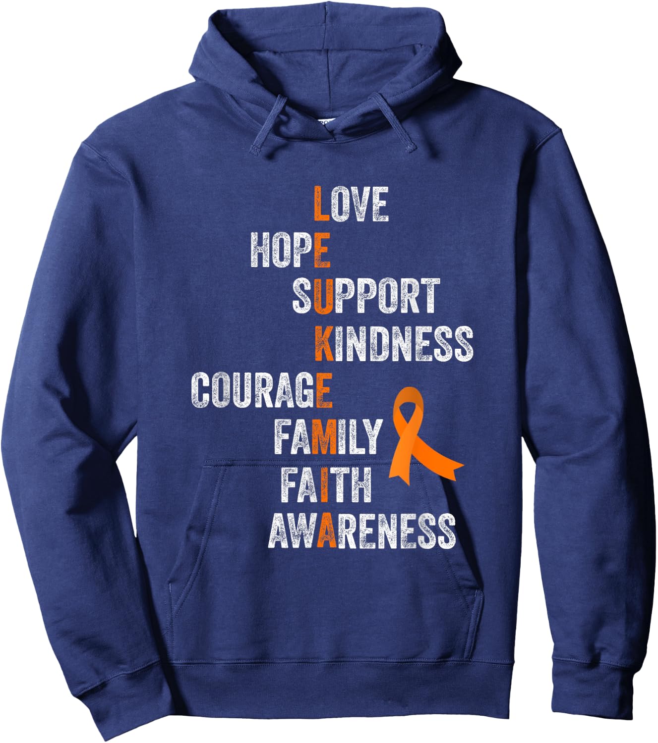 Orange Ribbon Sign Retro Vintage Aml Leukemia Awareness Hoodie - Hoodie | Navy