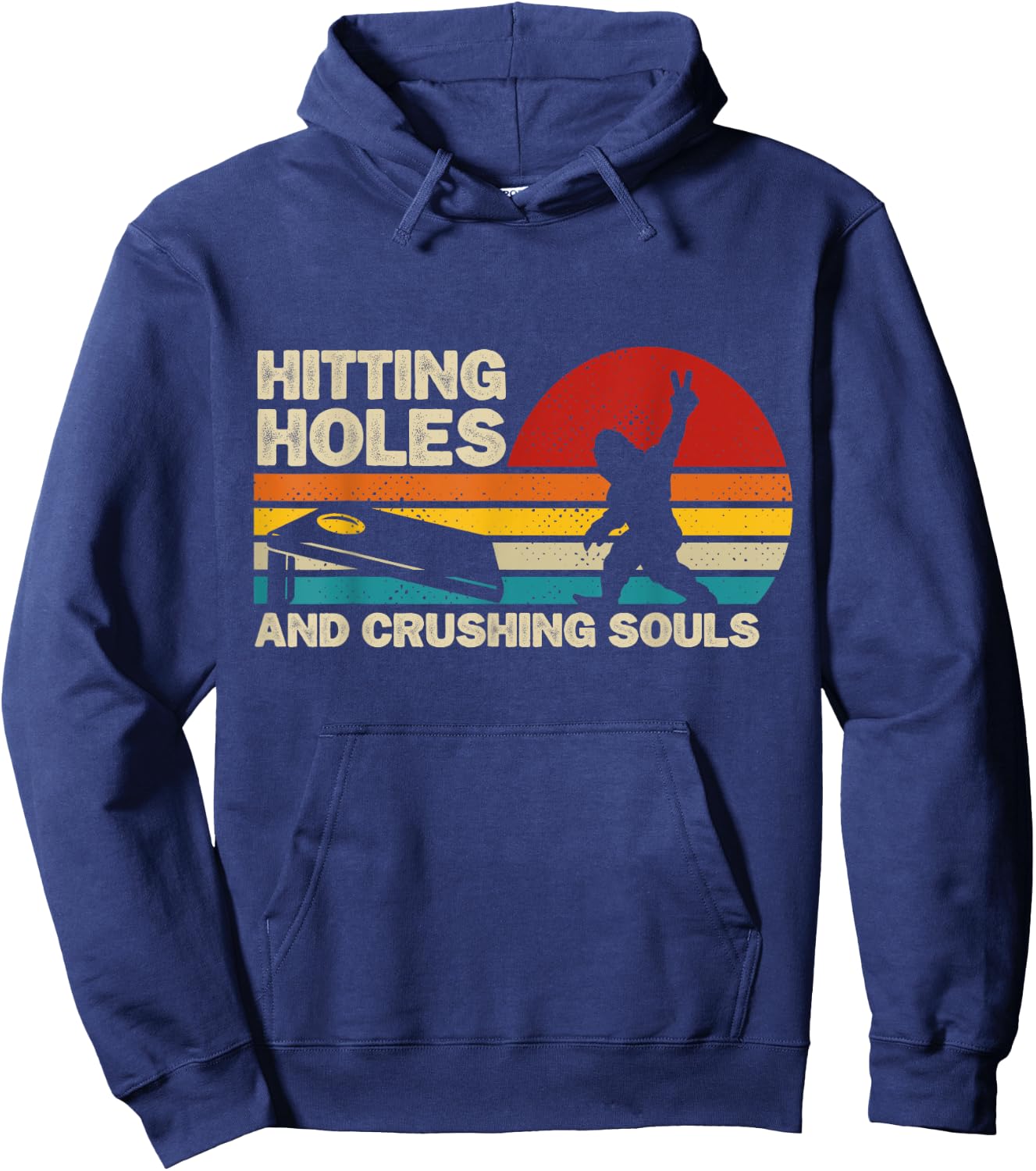 Hitting Holes And Crushing Souls Funny Bigfoot Cornhole Hoodie - Hoodie | Navy