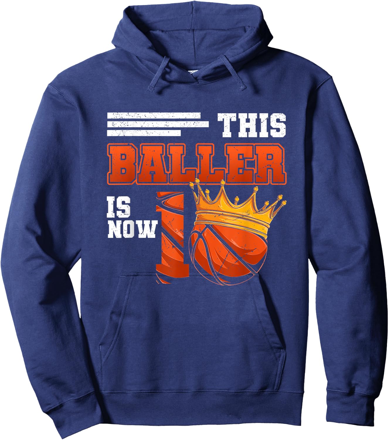 This Baller Is Now 10 Basketball 10th Birthday Crown Ball Hoodie - Hoodie | Navy