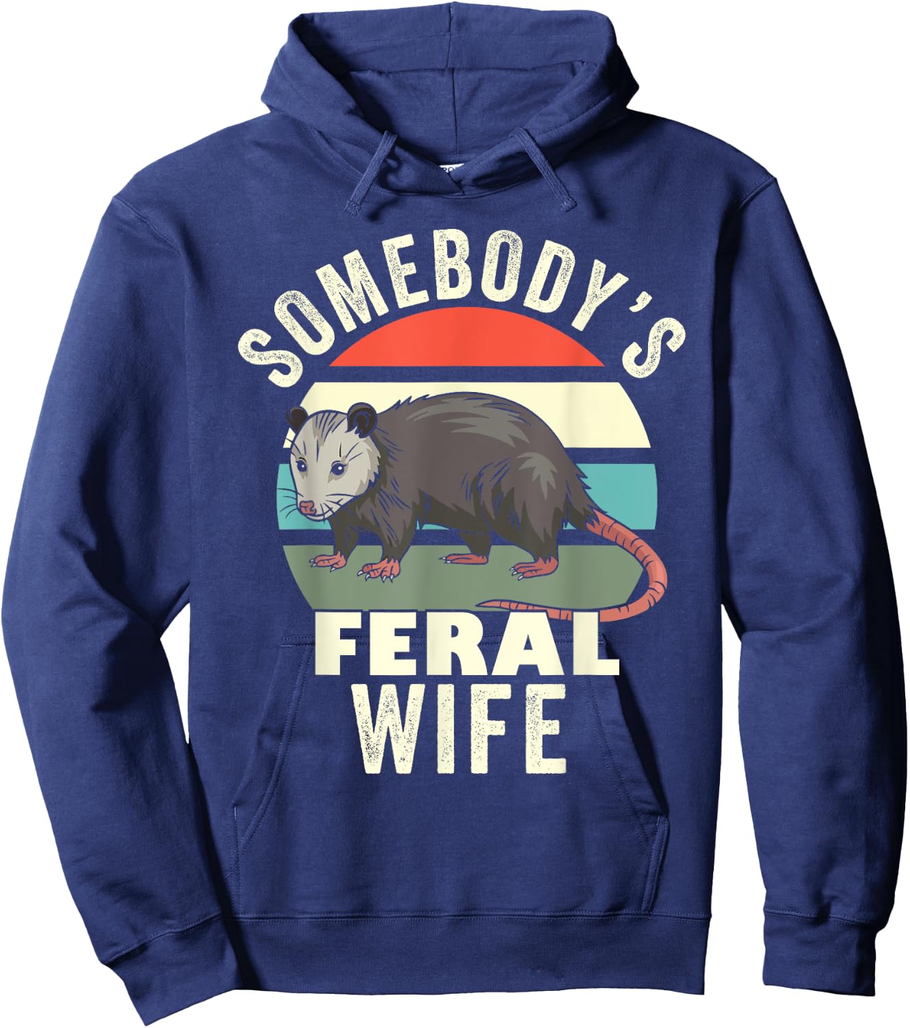 Somebody's Feral Wife Funny Matching Family Retro Feral Cat Men Women Hoodie - Hoodie | Navy