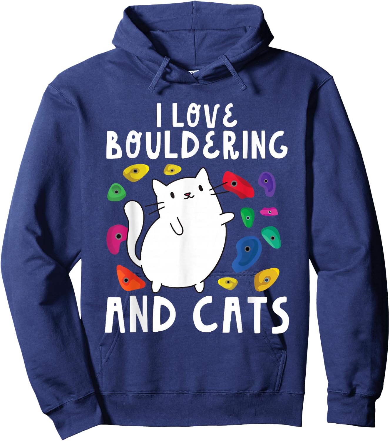 Rock Climbing Holds Climber Cute I Love Bouldering and Cats Hoodie - Hoodie | Navy