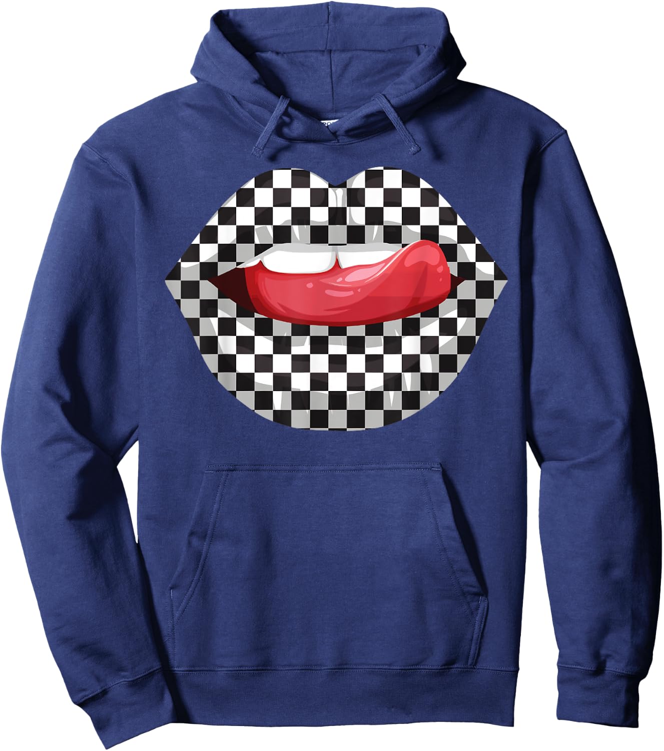 Cute Checkered Art Women Checkerboard Checkered Lips Hoodie - Hoodie | Navy