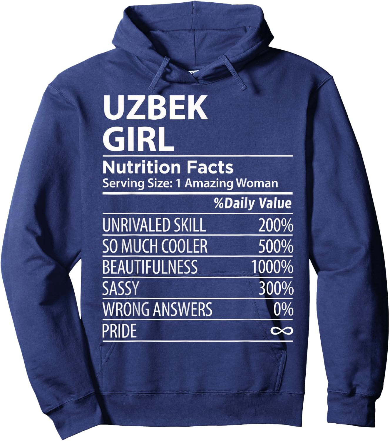 Uzbek Girl Nutrition Facts Funny Uzbekistan Hoodie - Hoodie | Navy