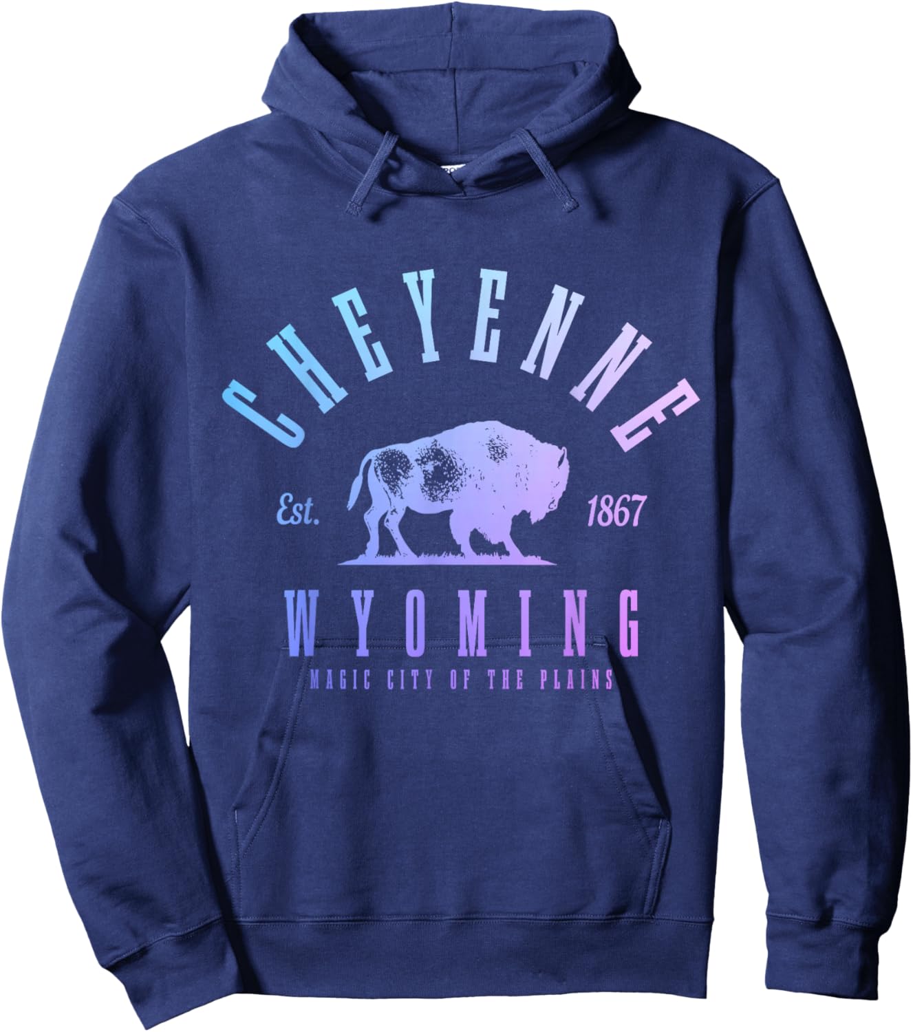 Cheyenne Wyoming, Est. 1867 Cowboy State Bison Vintage Pride Hoodie - Hoodie | Navy